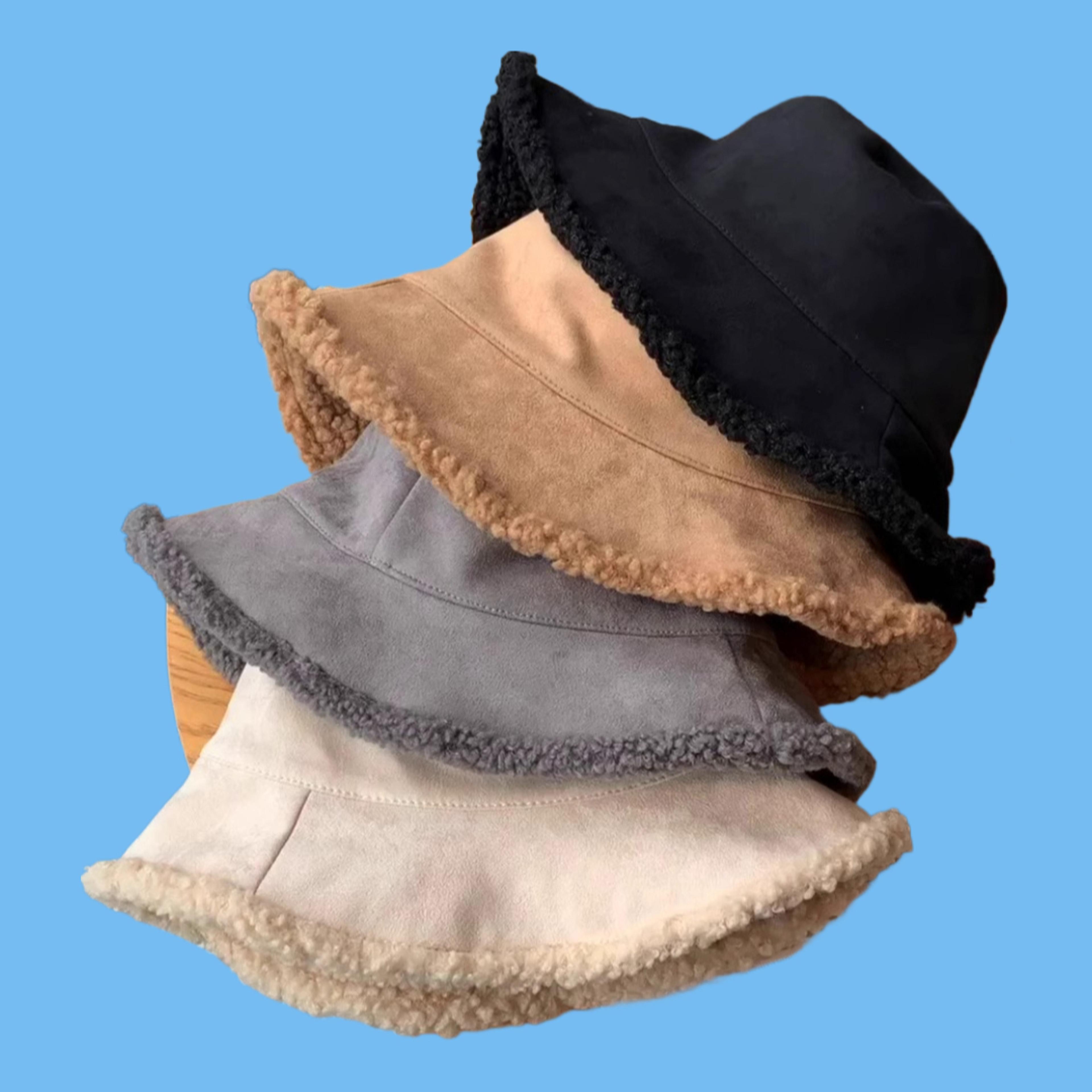 double sided plush winter bucket hat for women versatile fleece basin cap