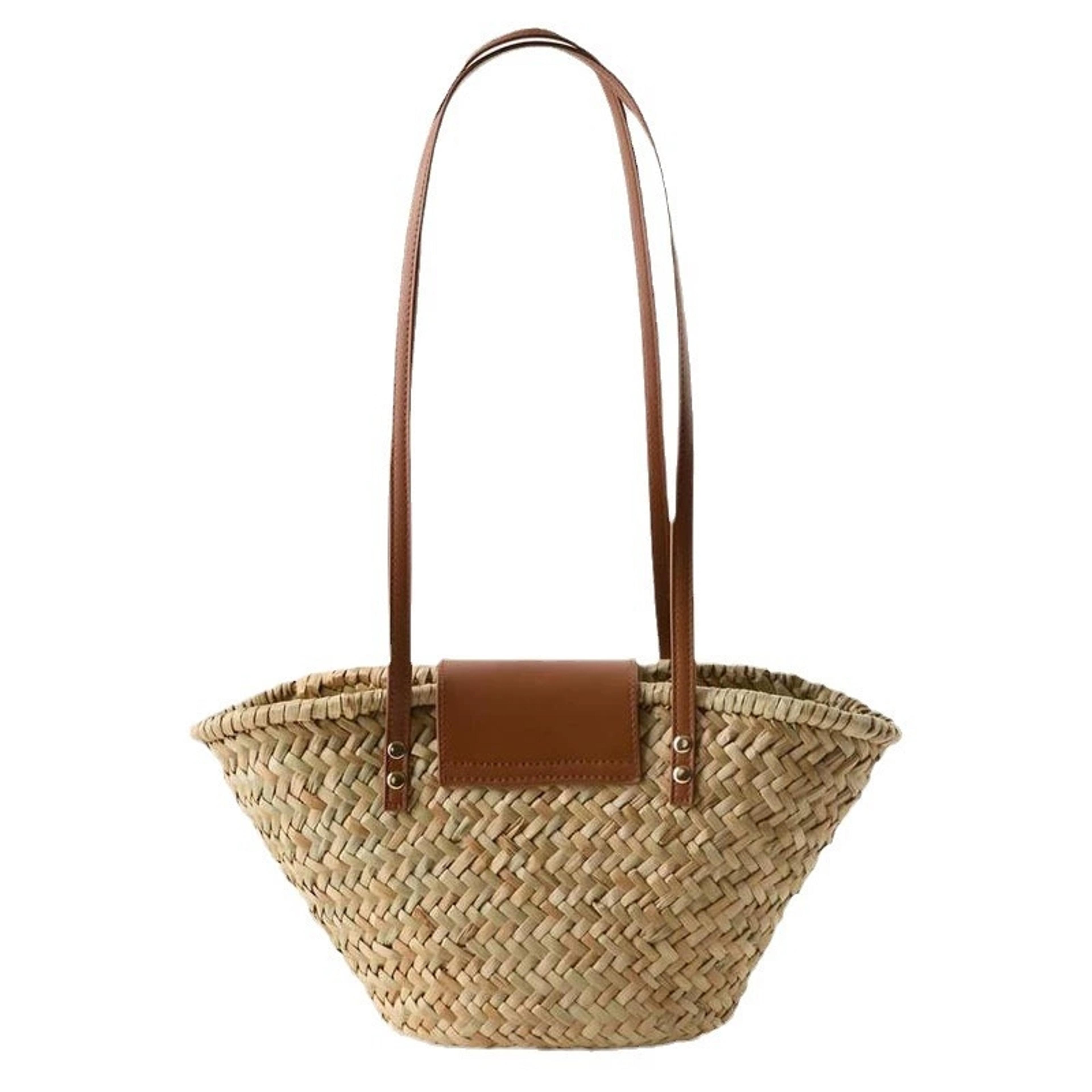boho rattan woven shoulder bag – large capacity summer beach tote & handwoven basket handbag
