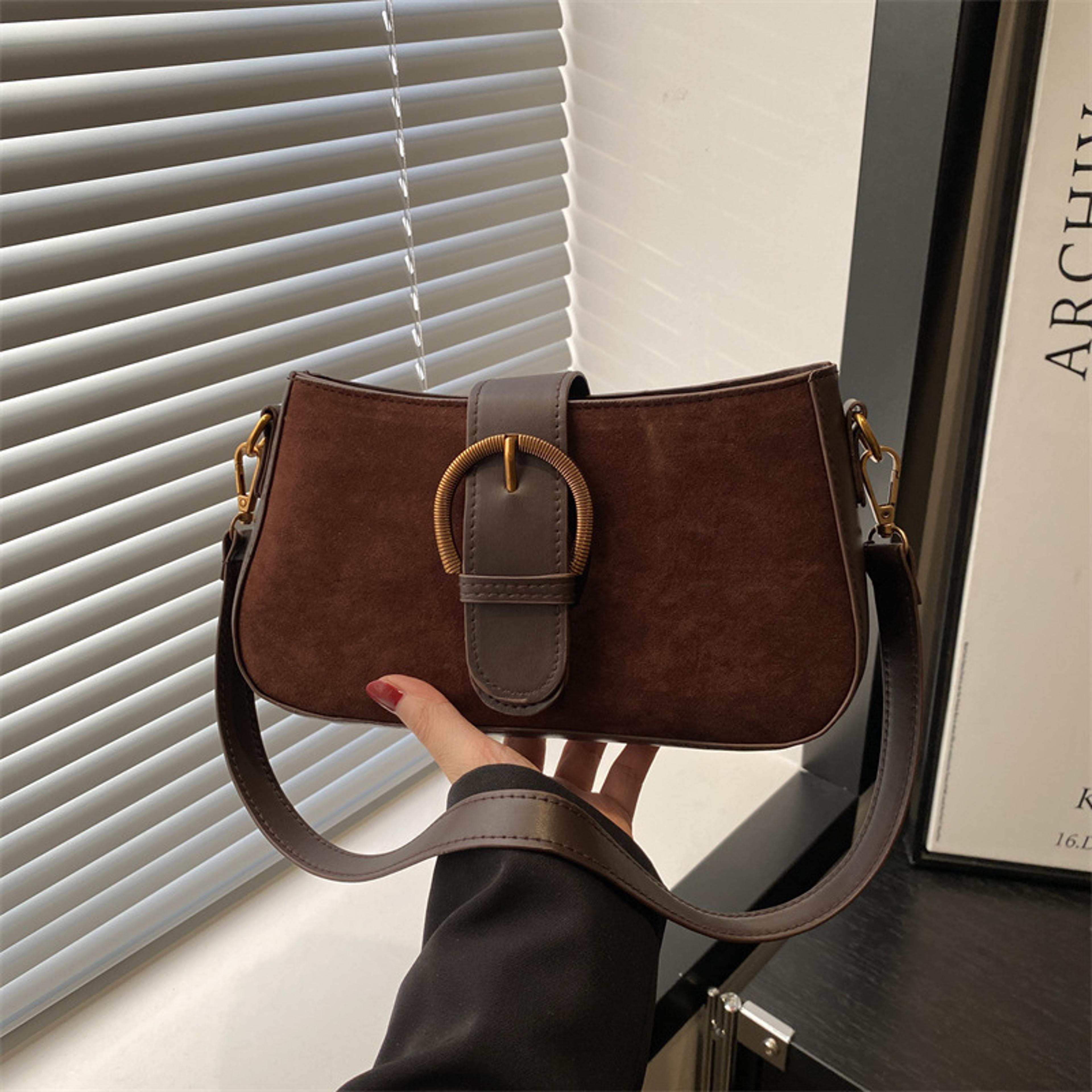 elegant faux suede shoulder bag – chic underarm crossbody purse