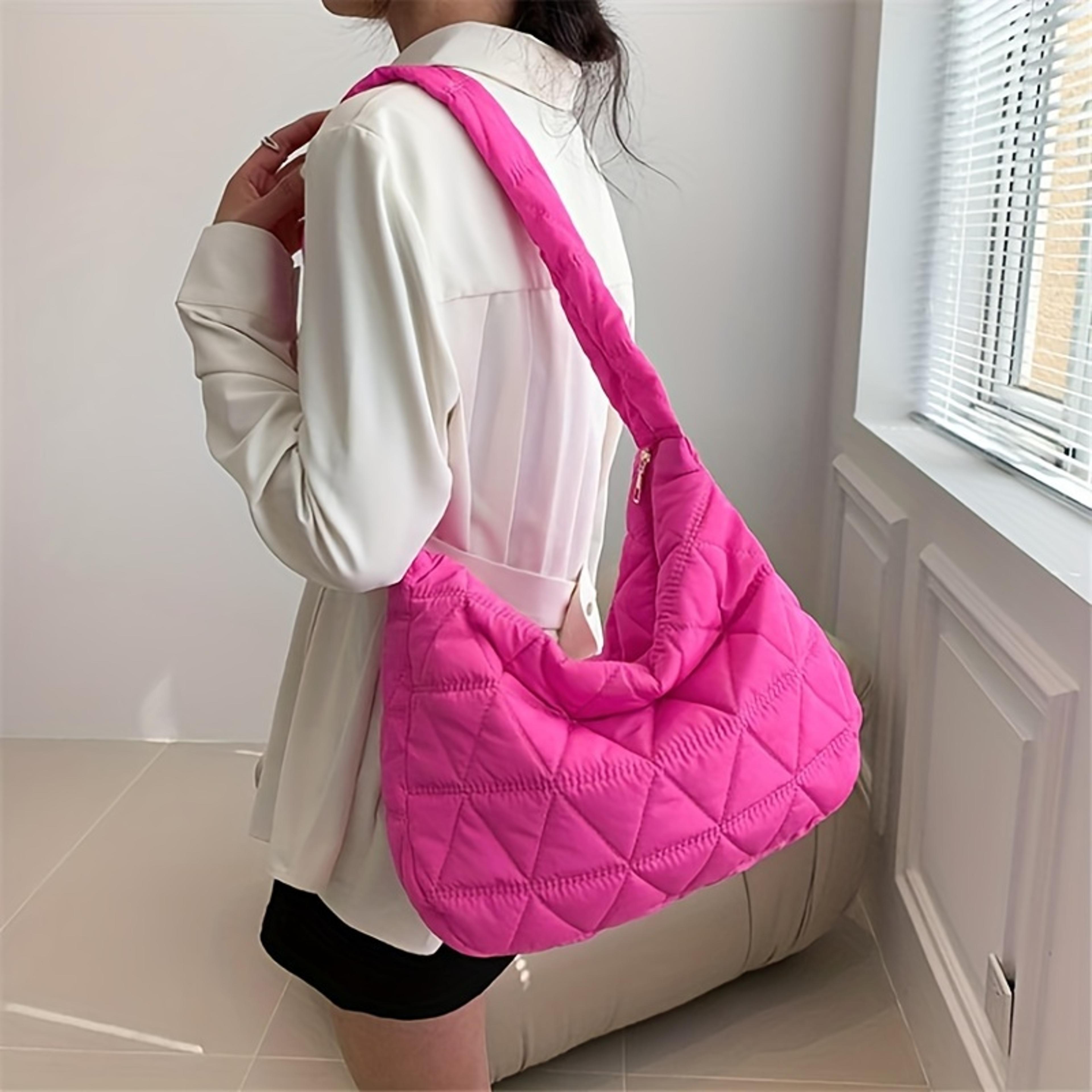 quilted puffer crossbody tote bag - lightweight nylon puffy shoulder bag for everyday work & travel