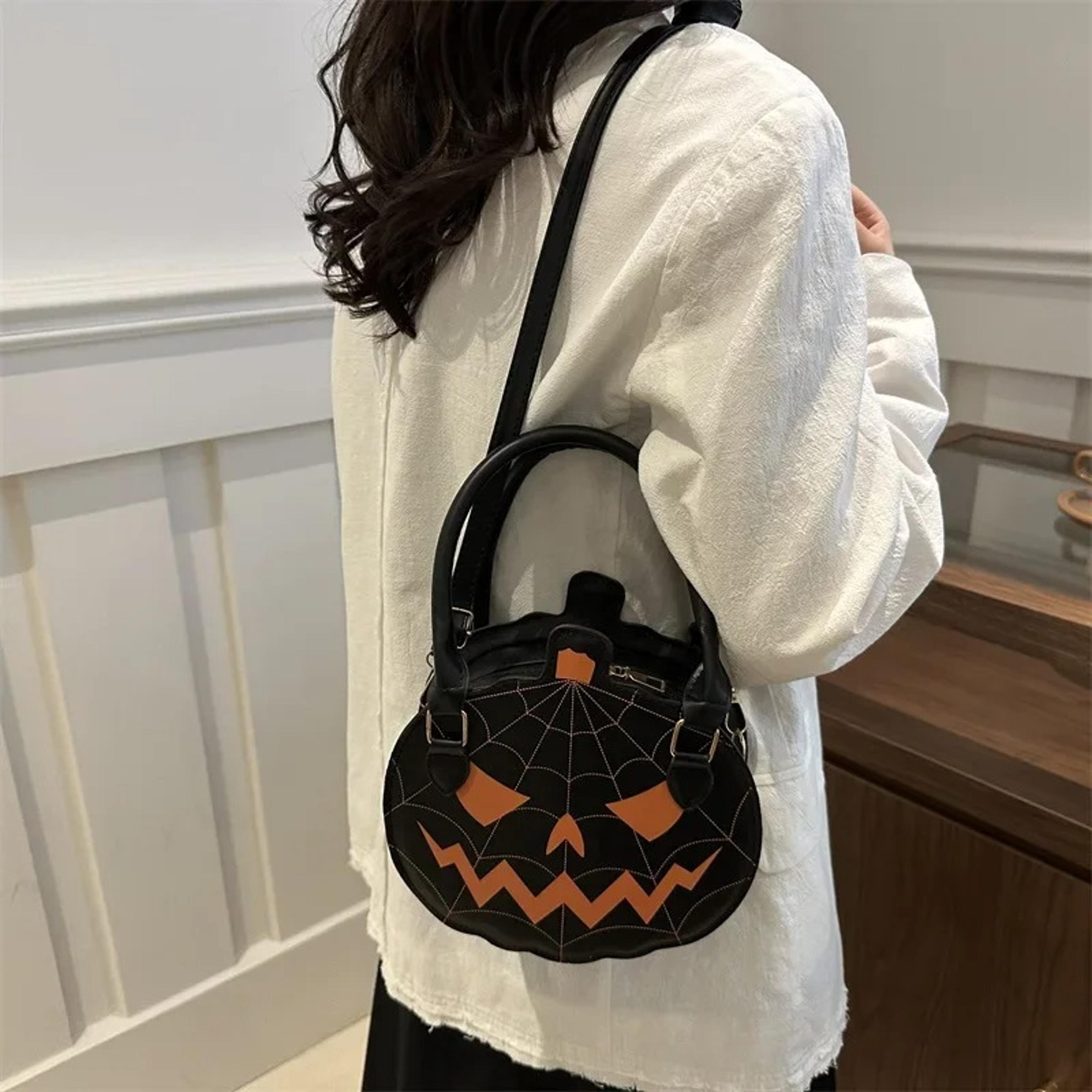 chic halloween pumpkin crossbody bag color block pu leather festive shoulder purse for women
