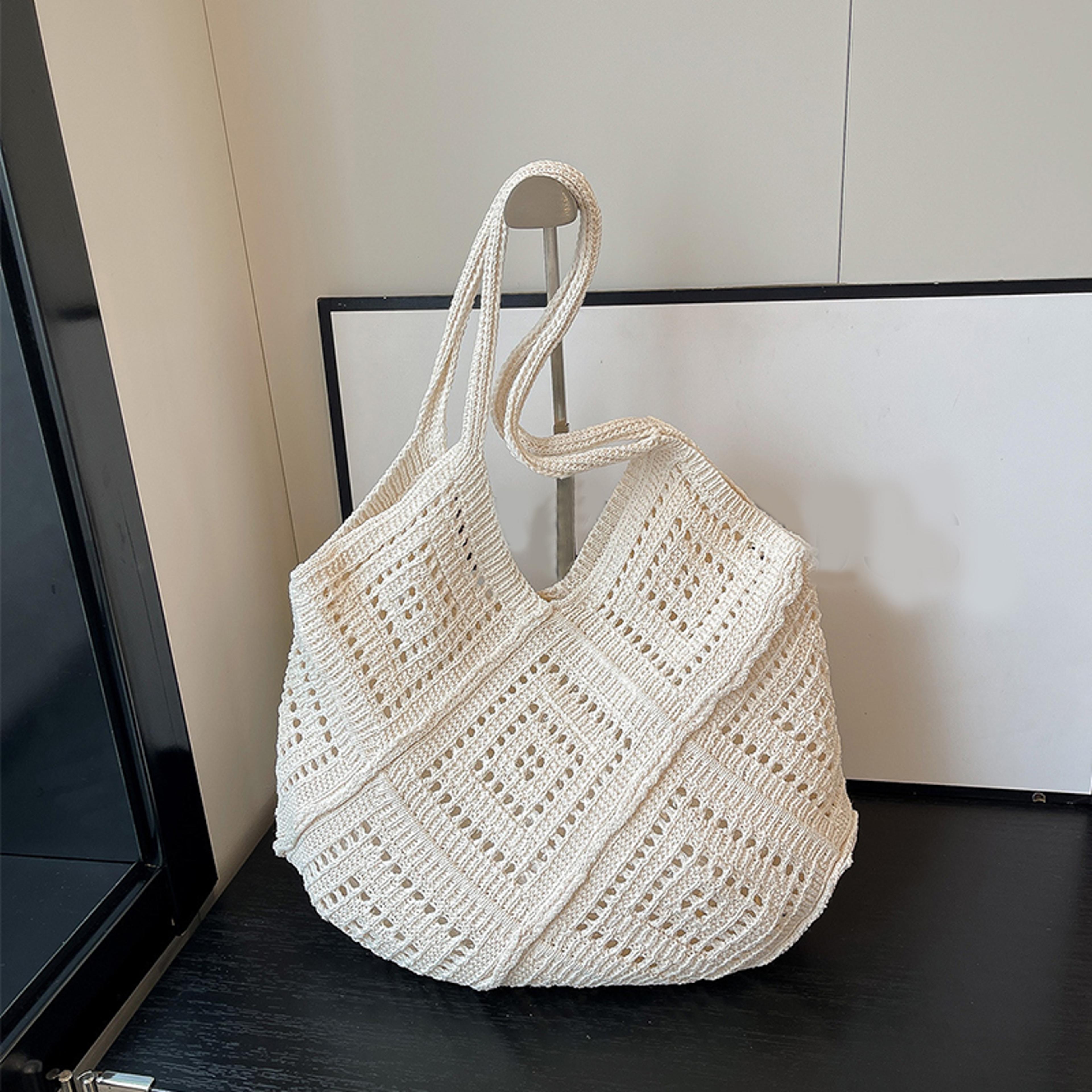aura knit crochet tote bag chic large capacity shoulder purse for women