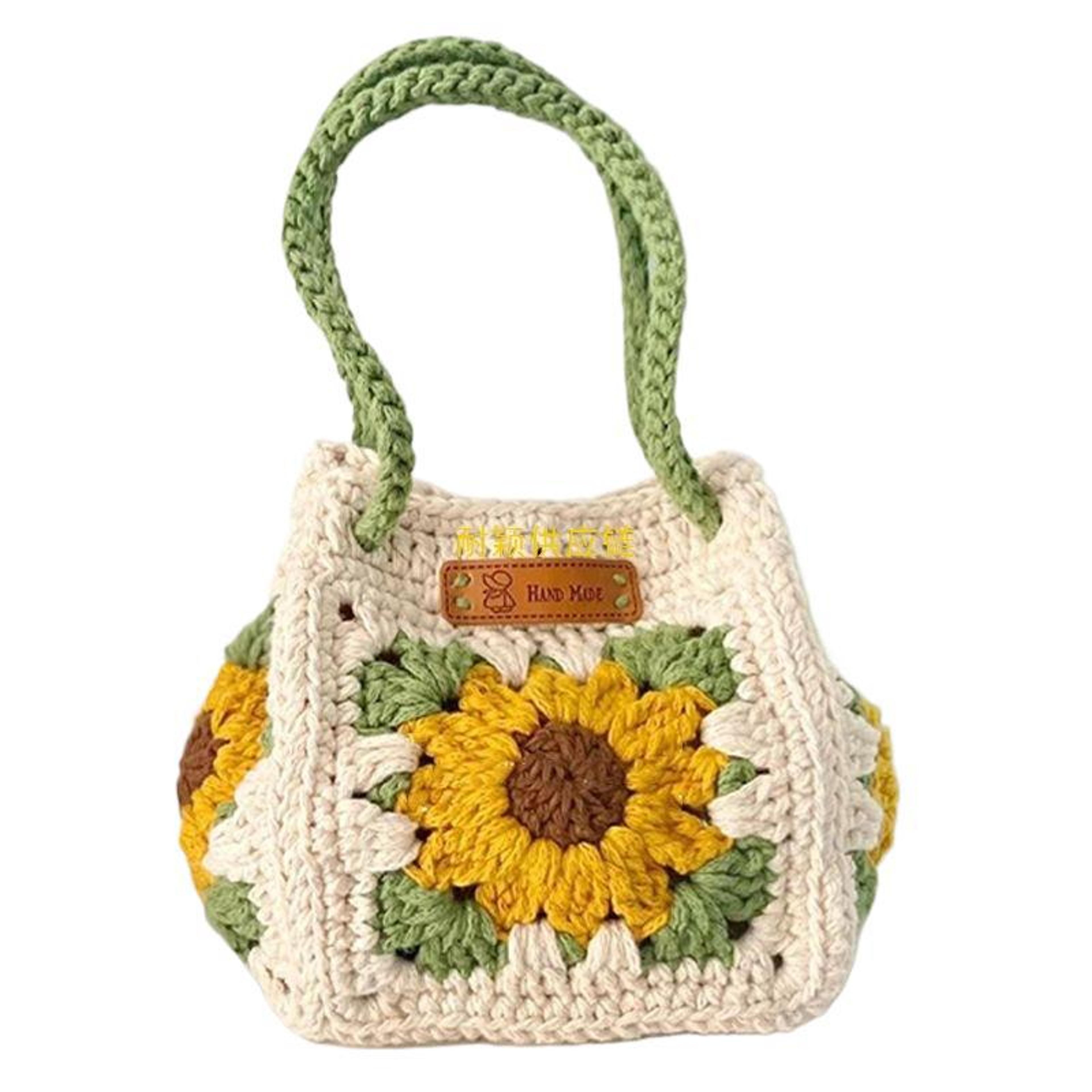 handmade crochet sunflower tote bag - cute hand-woven knit shoulder purse and diy kit for best friends