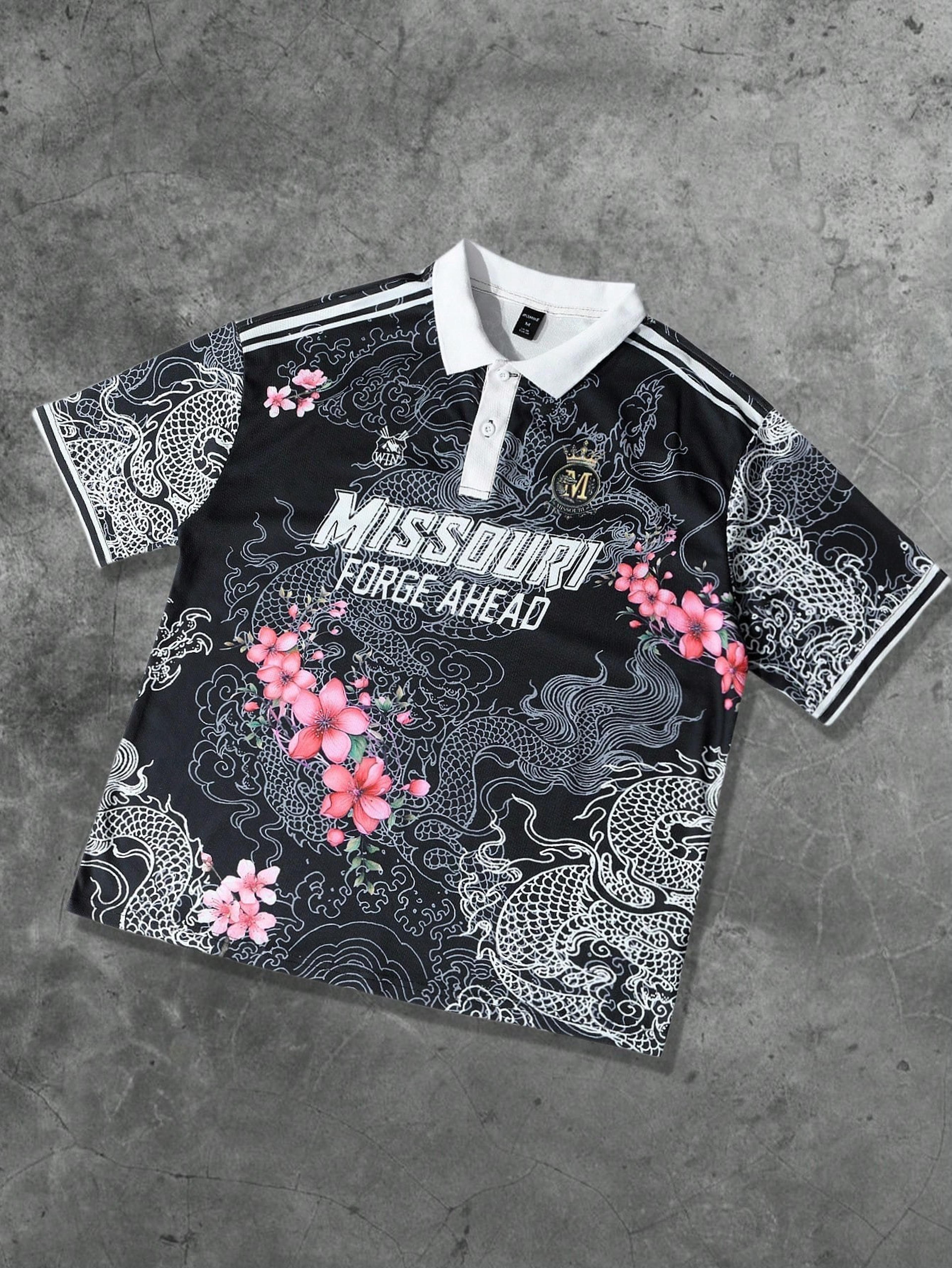 men's breathable print polo shirt - casual summer slim fit short sleeve golf polo