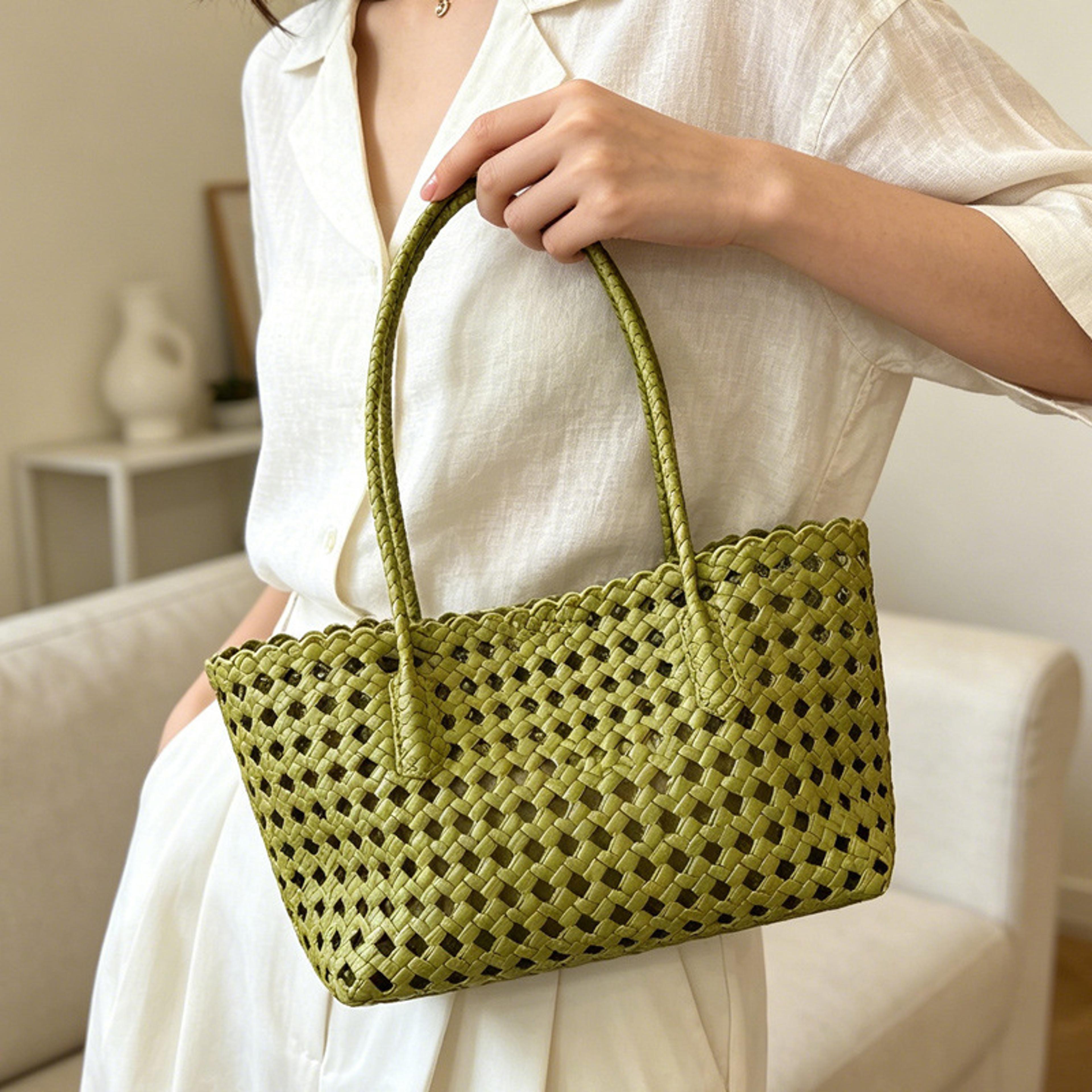 aura crochet summer mesh beach bag - trendy resort vacation shoulder handbag
