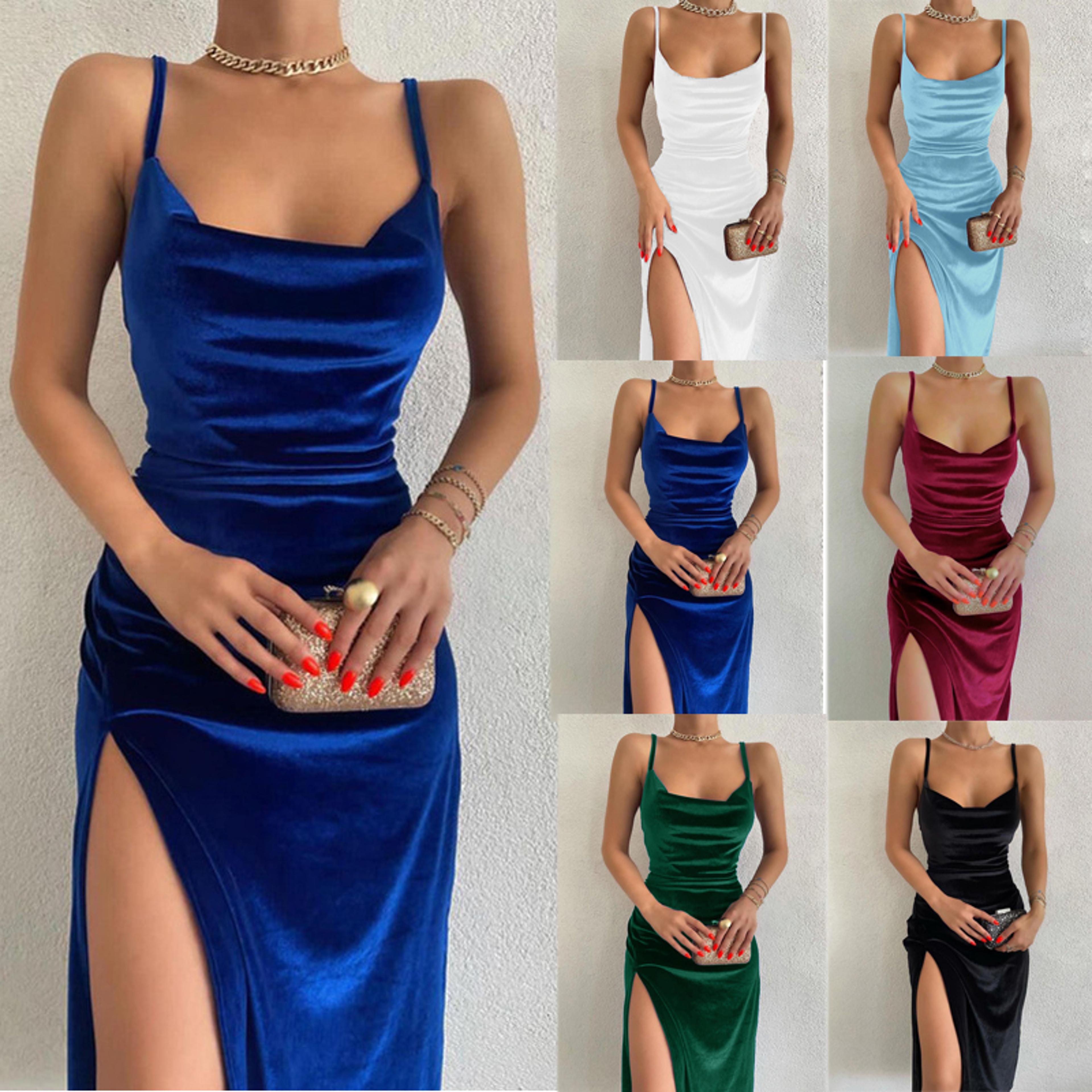 velvet swing collar side slit evening maxi dress