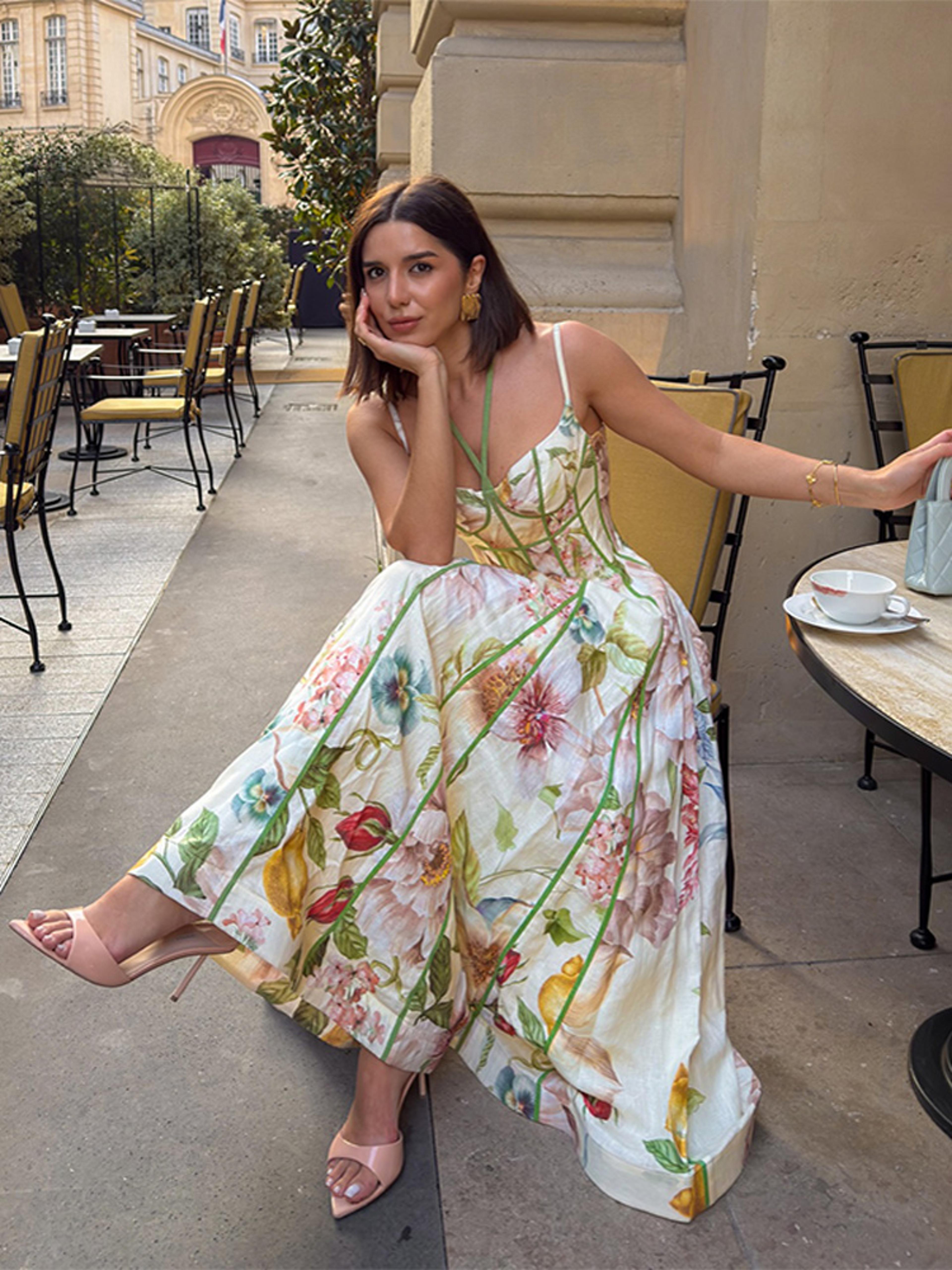 halter neck floral a line vacation dress elegance