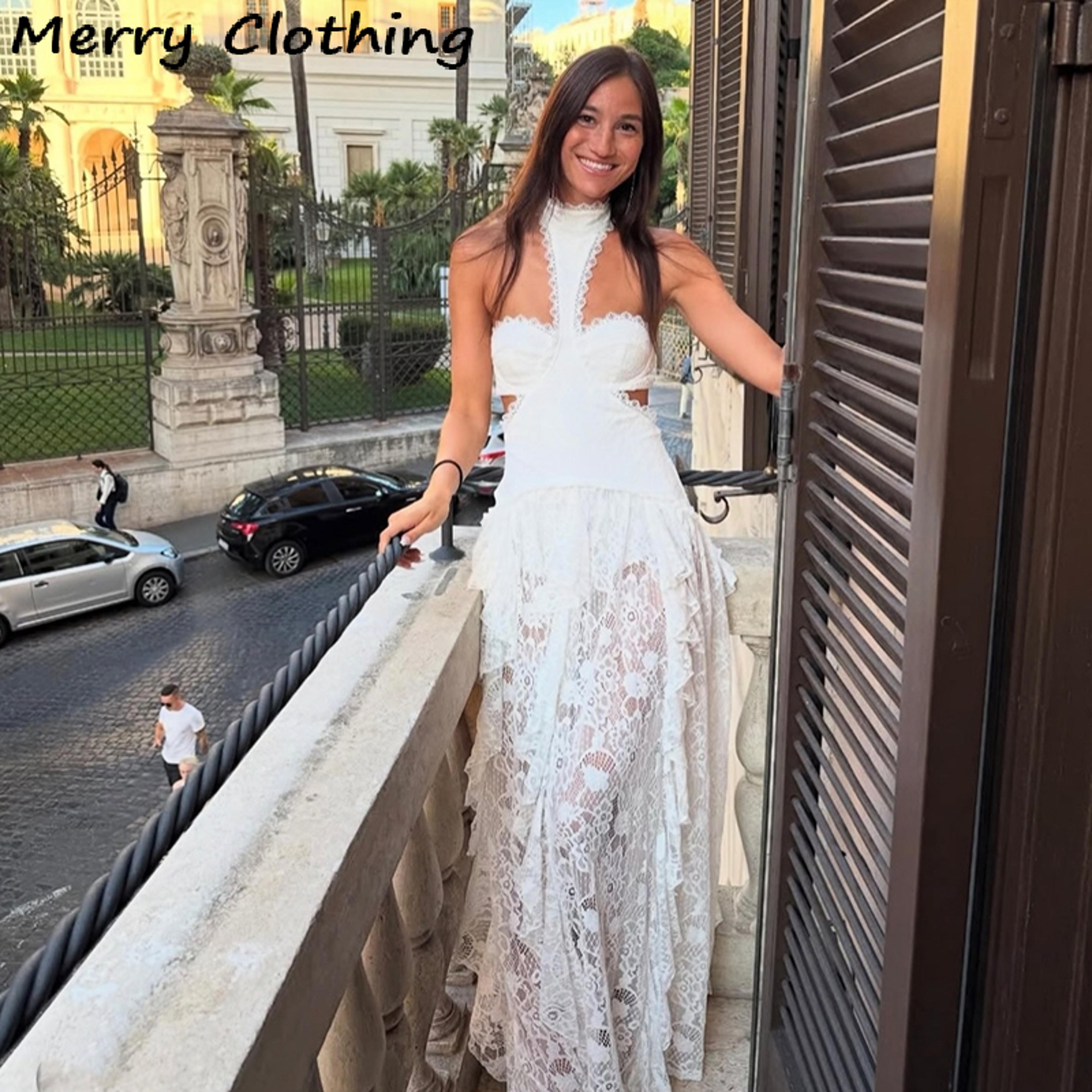 aura lace halter backless maxi dress - elegant see through evening gown