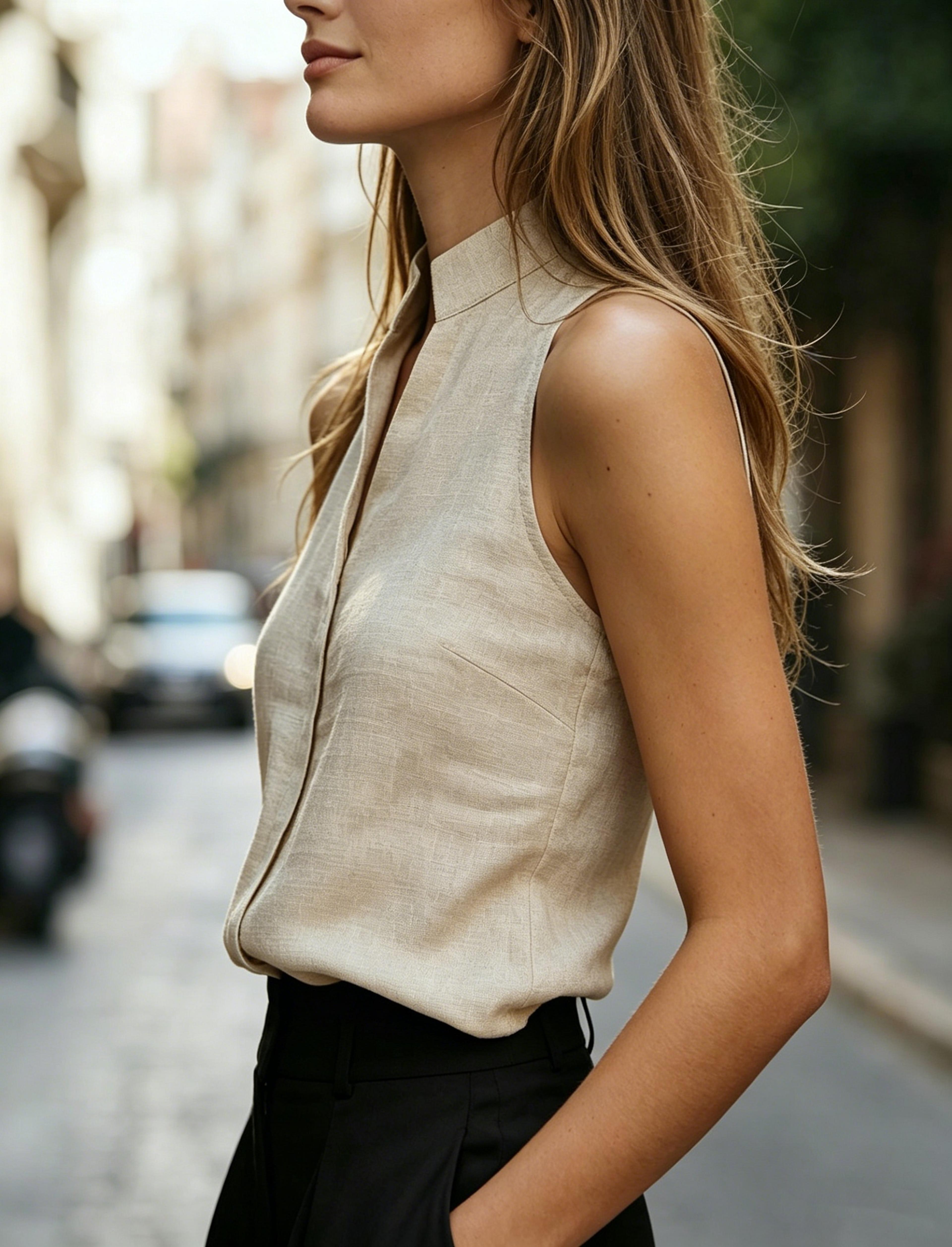 sophisticated linen blend halter neck blouse - sleeveless casual office work top