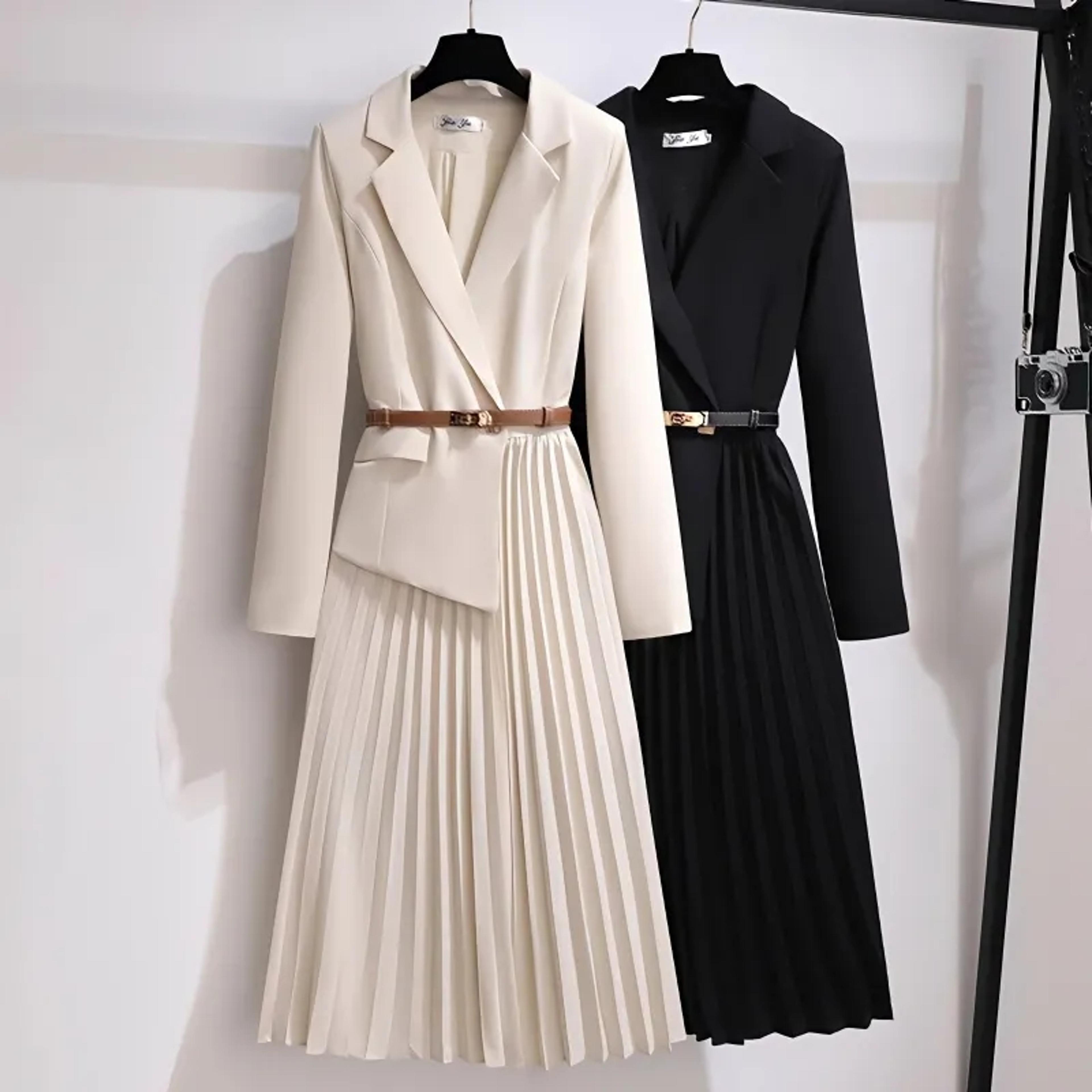elegant fake two piece office long dress – spring autumn professional blazer dress for work and meetings