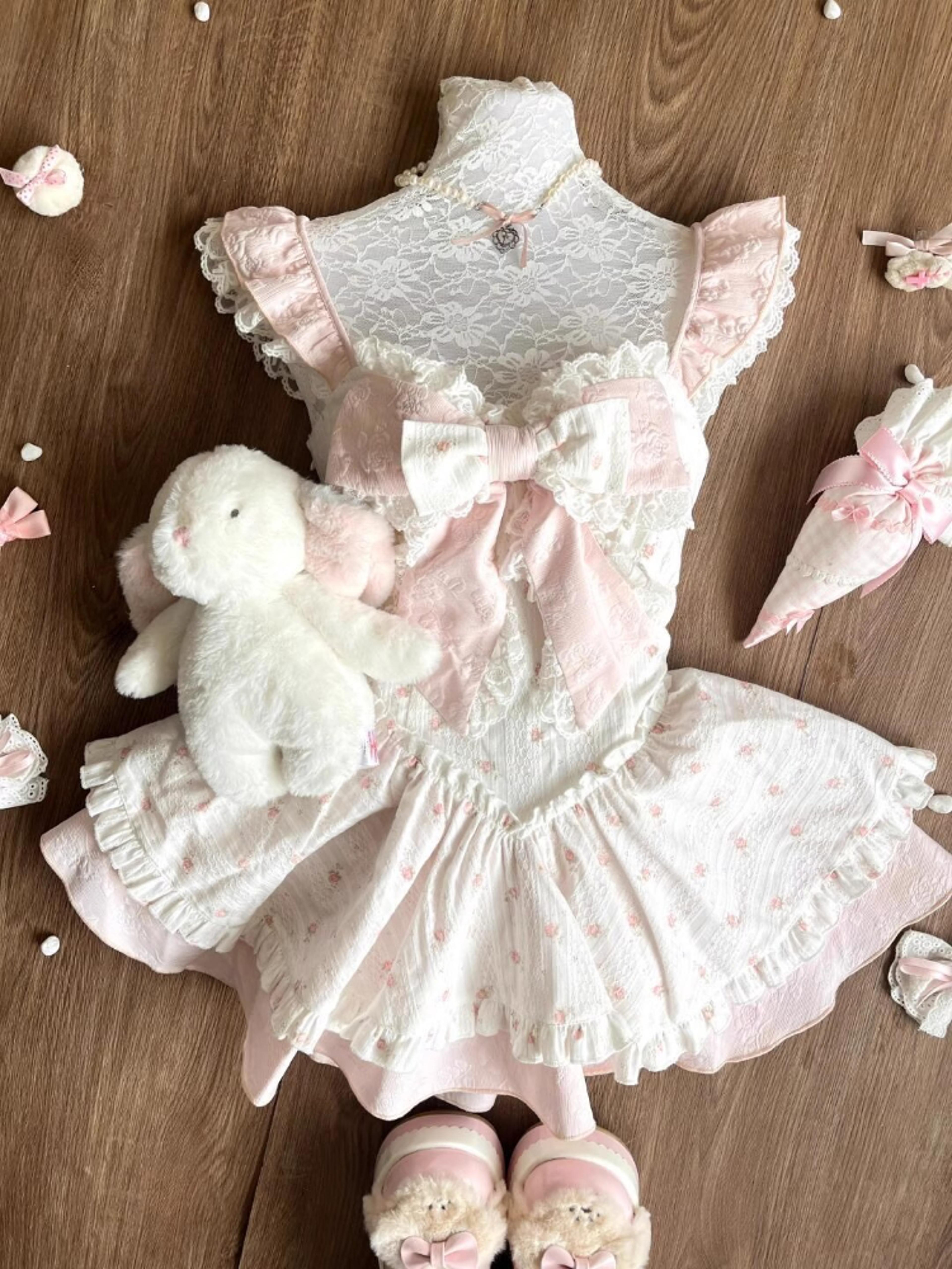 kawaii floral bow patchwork short summer princess dress