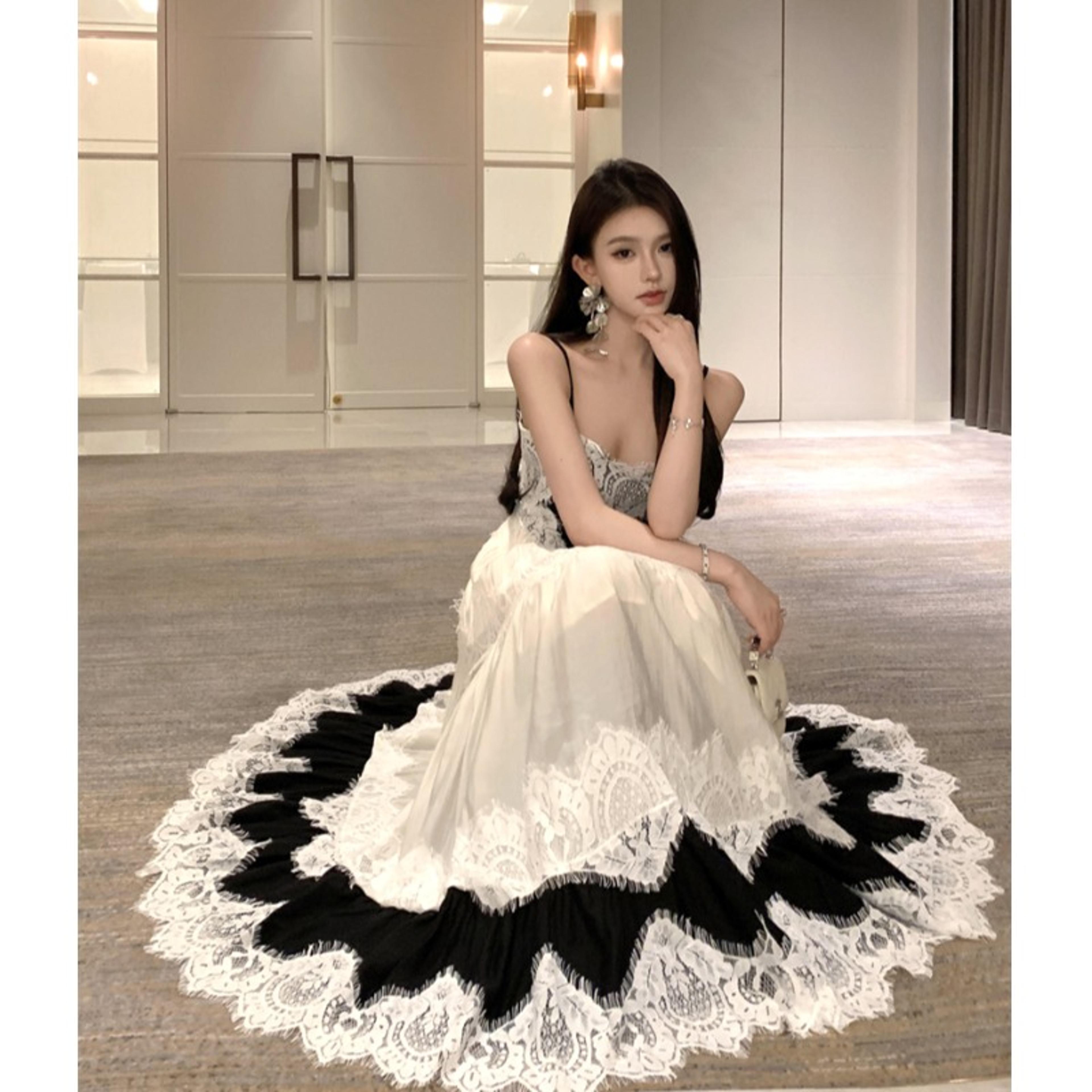 monochrome elegance lace maxi dress