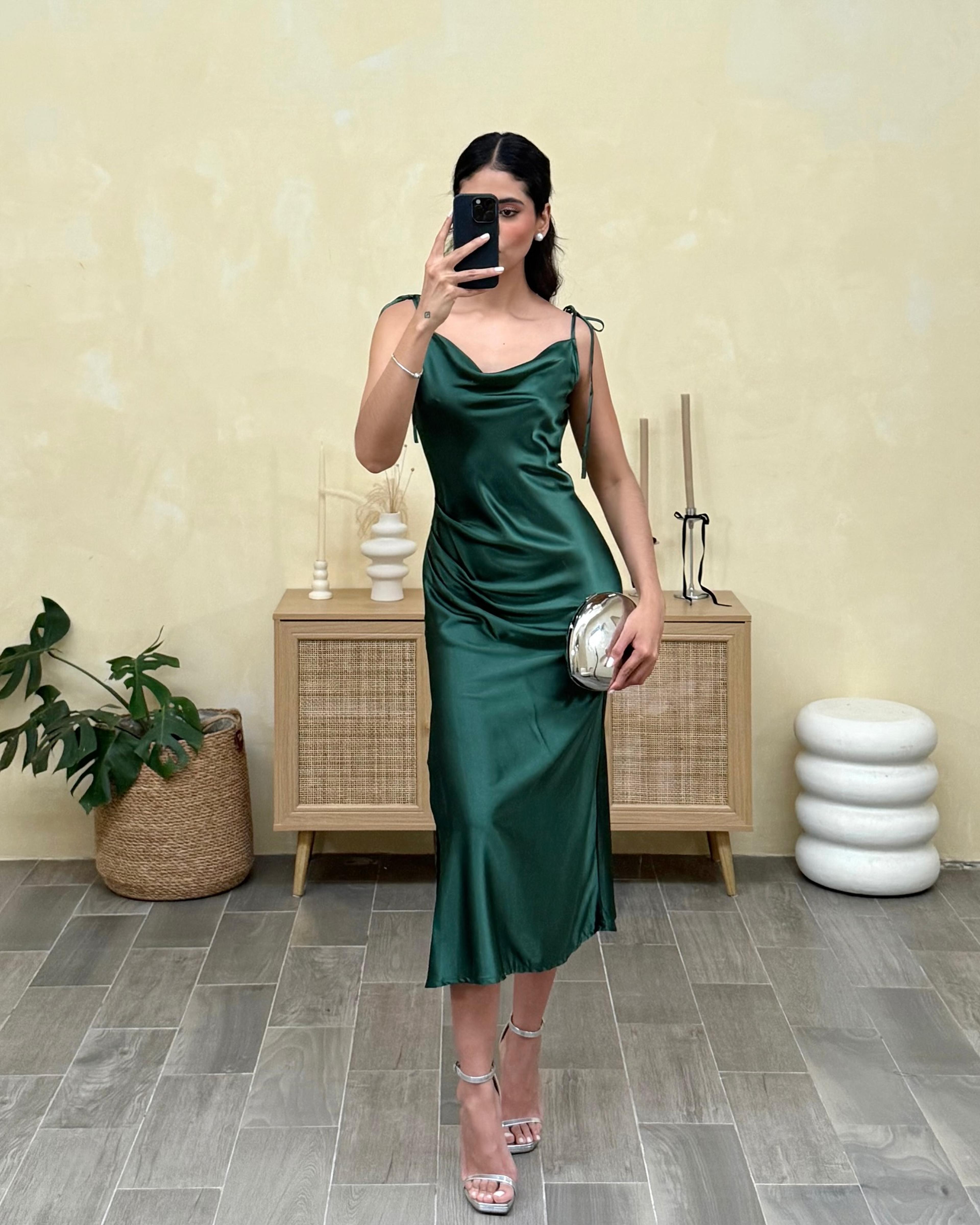 elegant satin backless midi dress with slit