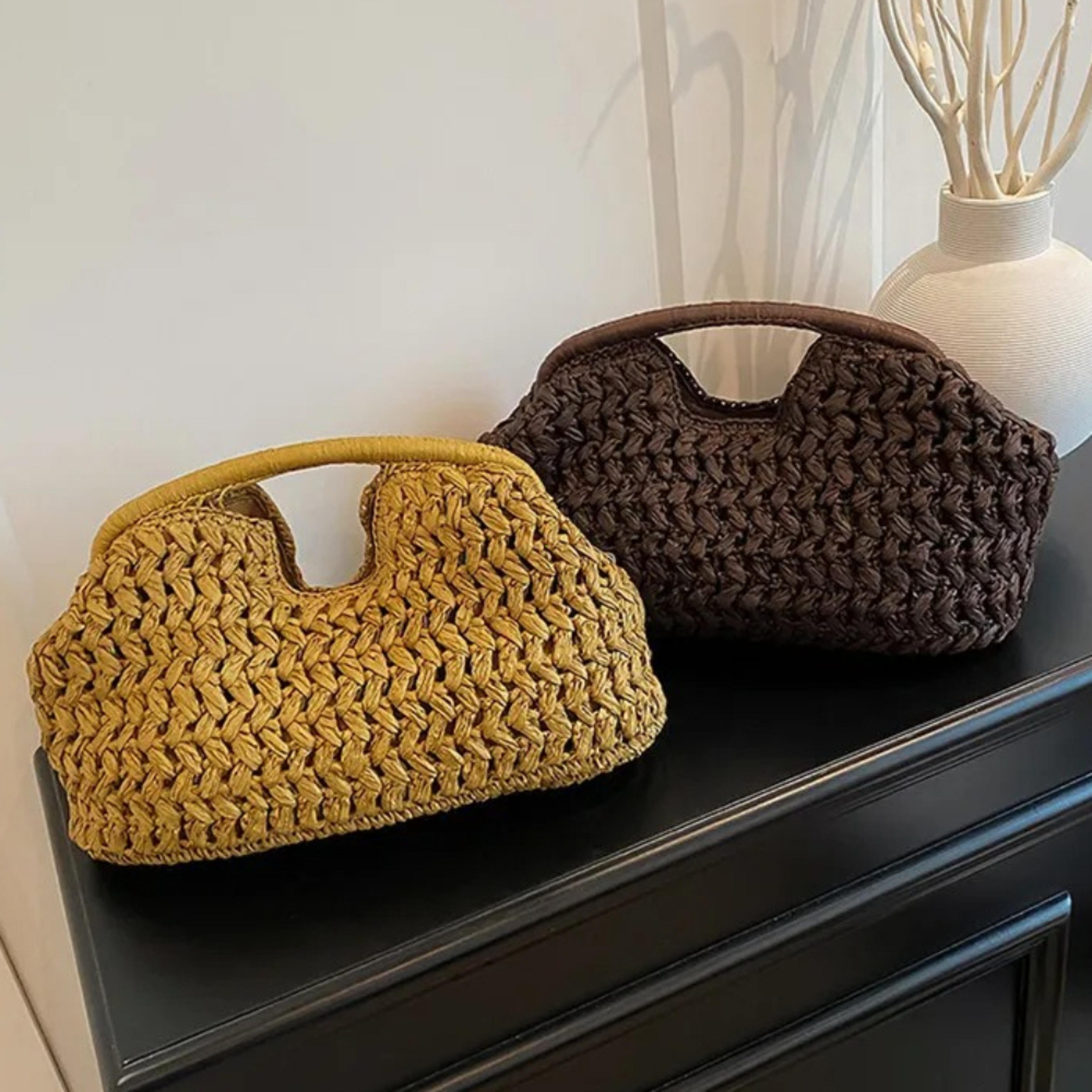 luxury designer straw beach bag woven rattan clutch tote