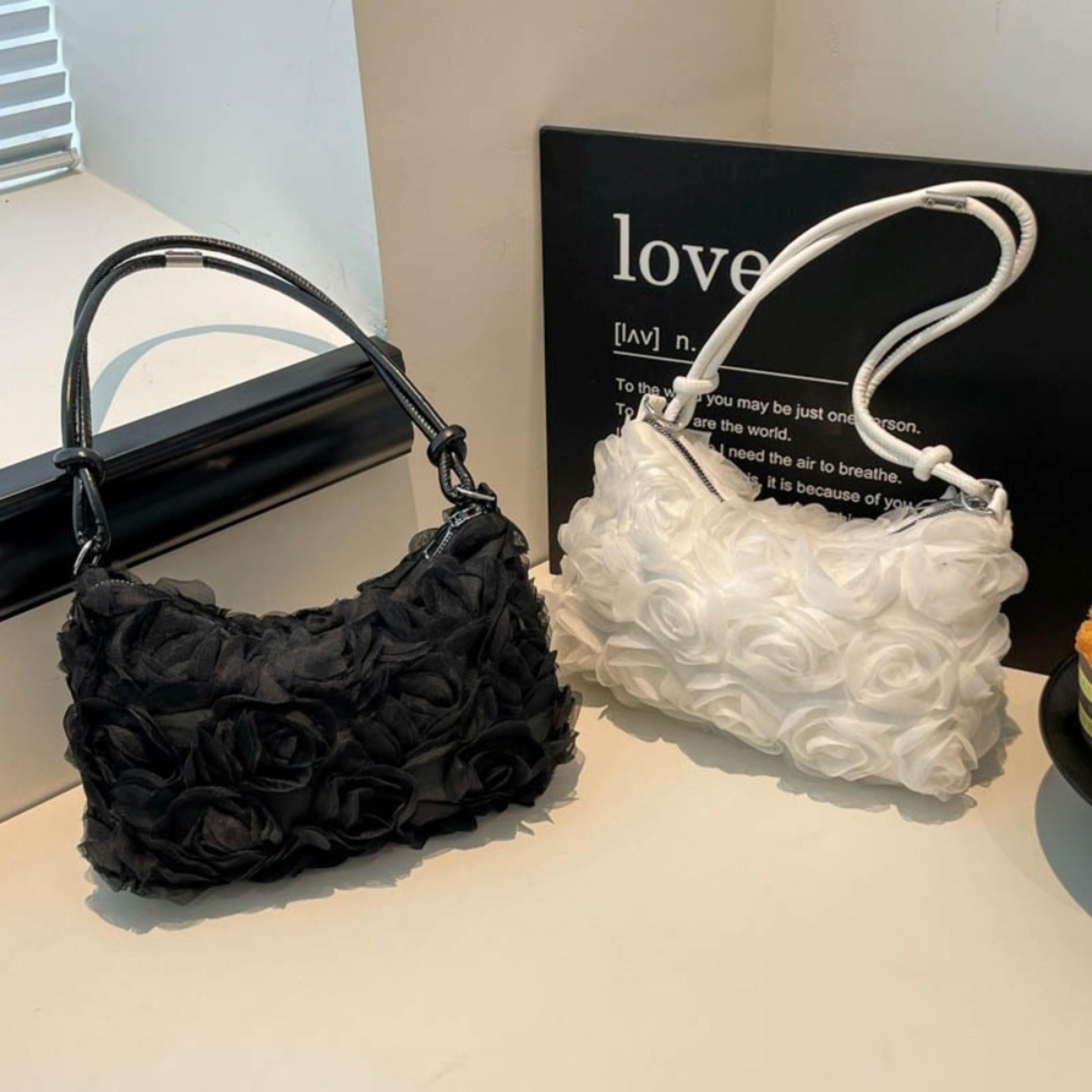 elegant rose lace chiffon shoulder bag flower crossbody evening purse