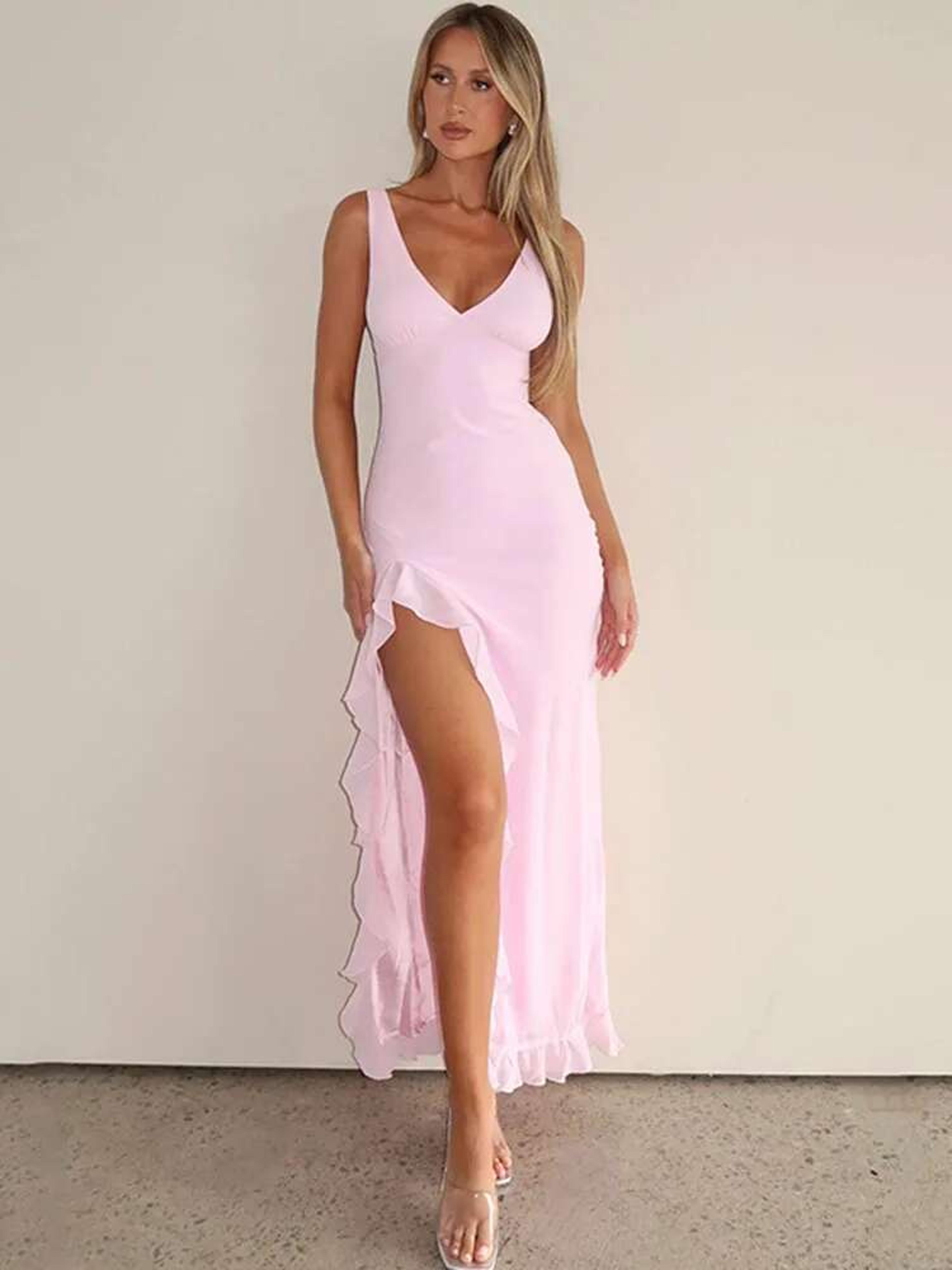 avrilyaan ruffle high split backless elegant evening dress