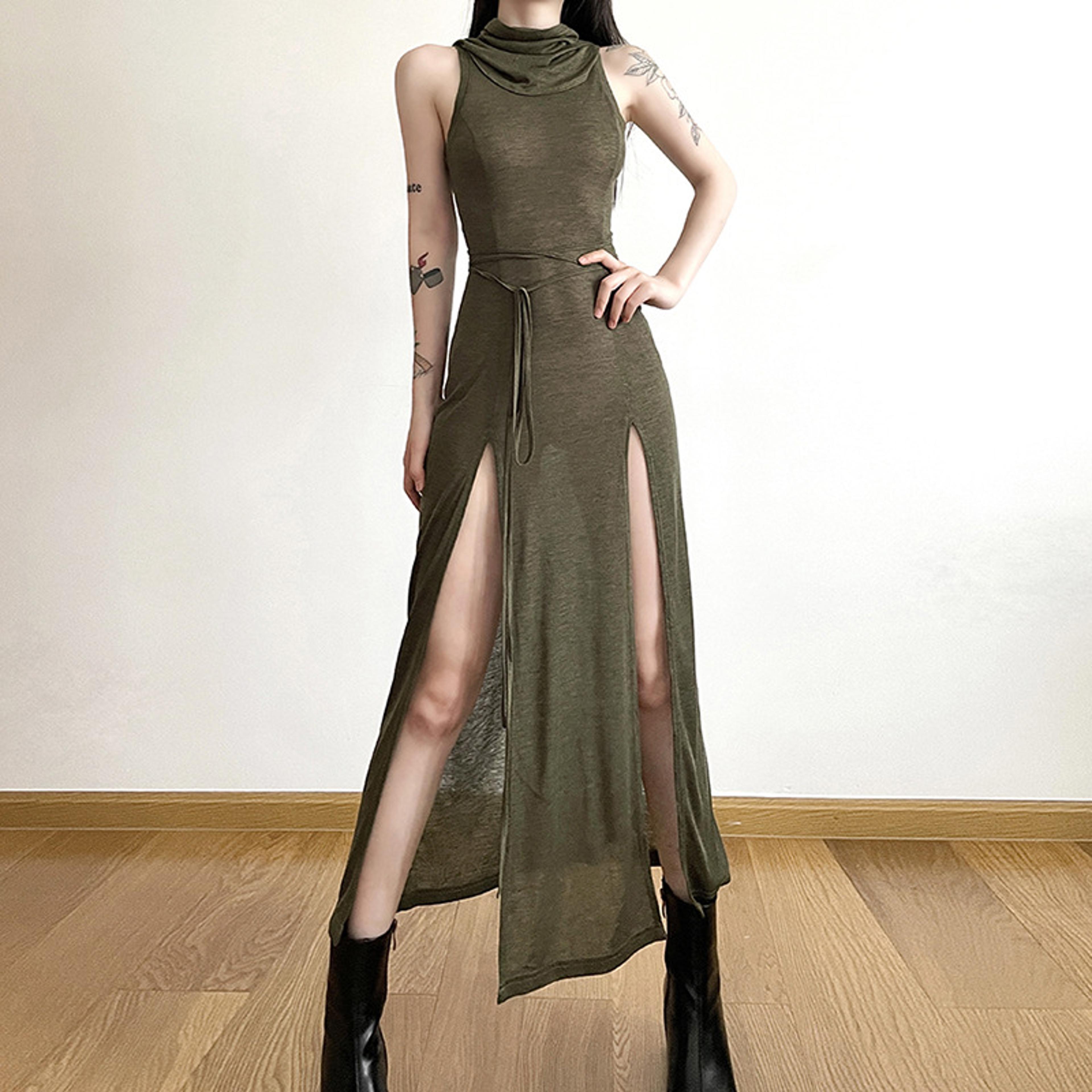 cyber gothic hooded midi dress