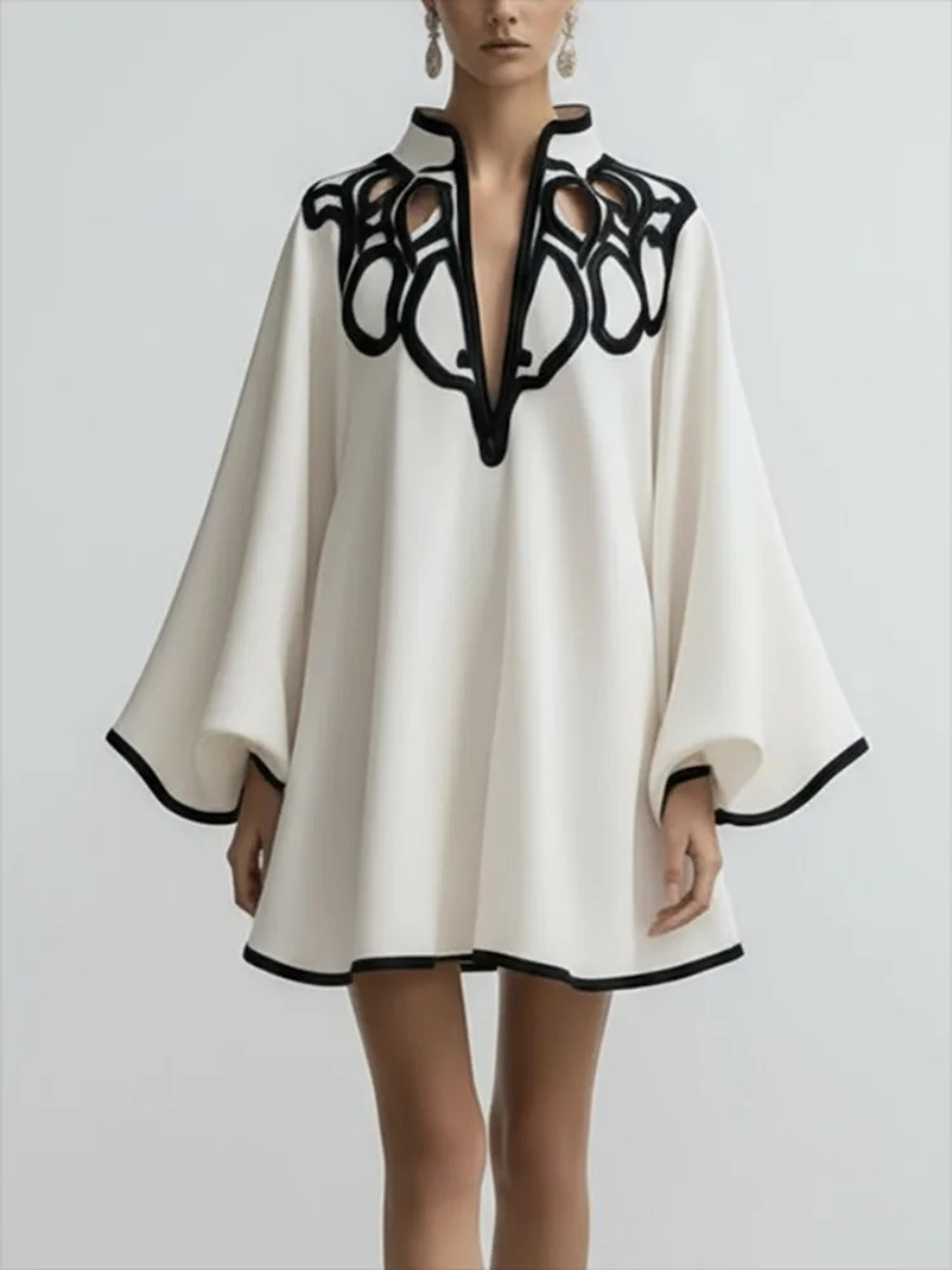 hollow out v neck mini dress elegance flared sleeve pleated party dress for women