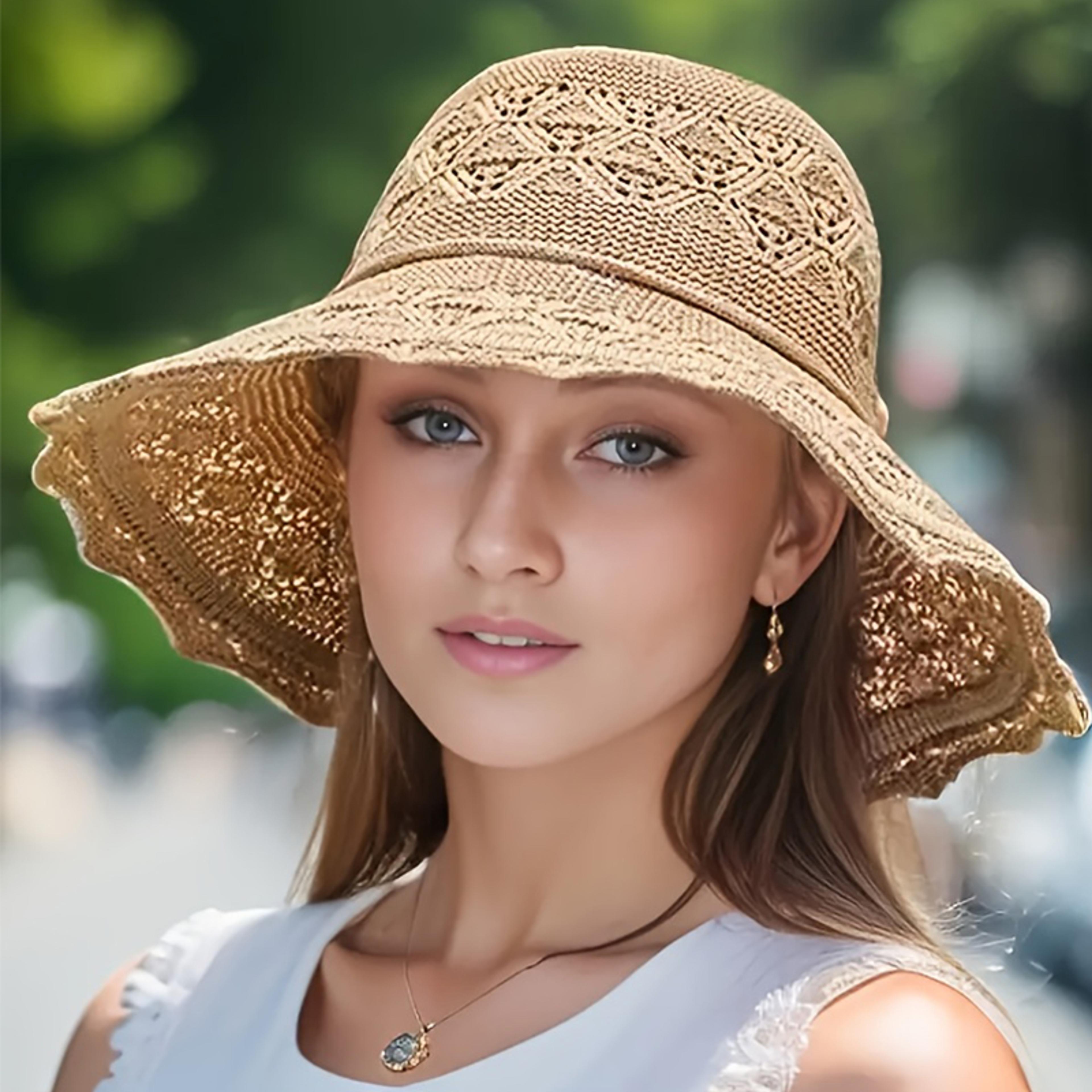 serenewave women's wide brim straw sun hat - foldable beach & summer uv protection cap