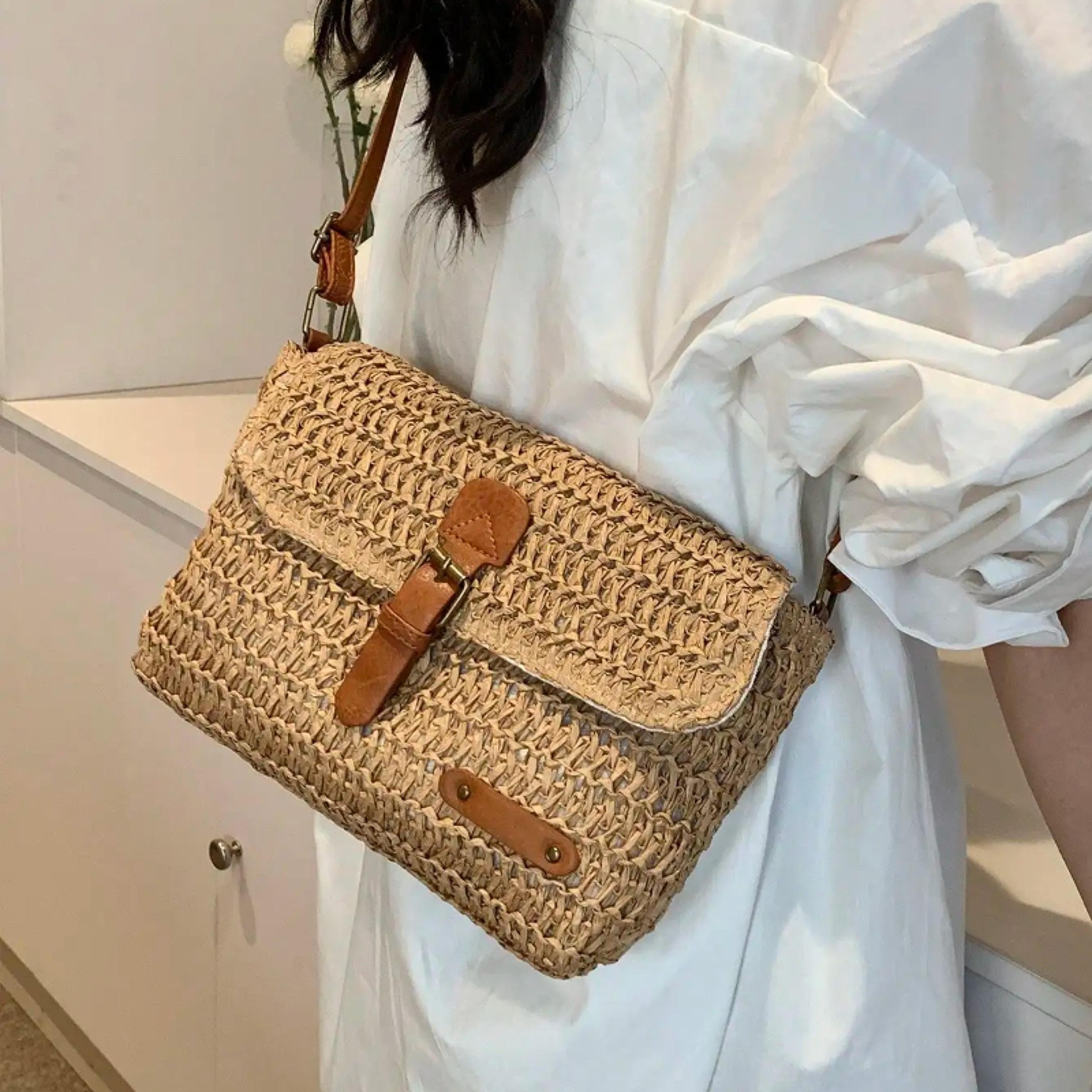 summer vacation woven straw crossbody bag - chic boho shoulder purse for beach & travel