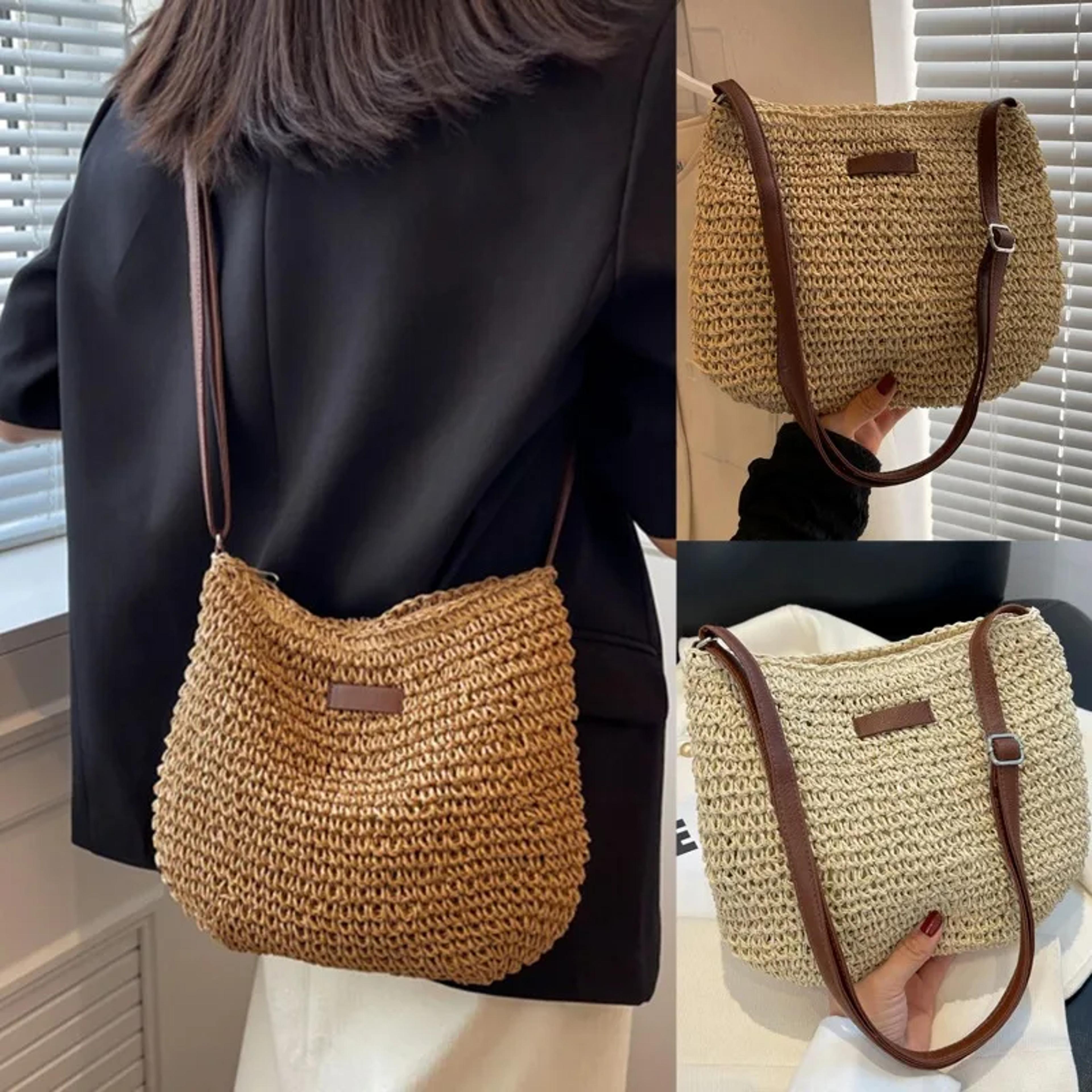 sunlit breeze woven straw crossbody bag - chic beach holiday shoulder purse & messenger bag for women