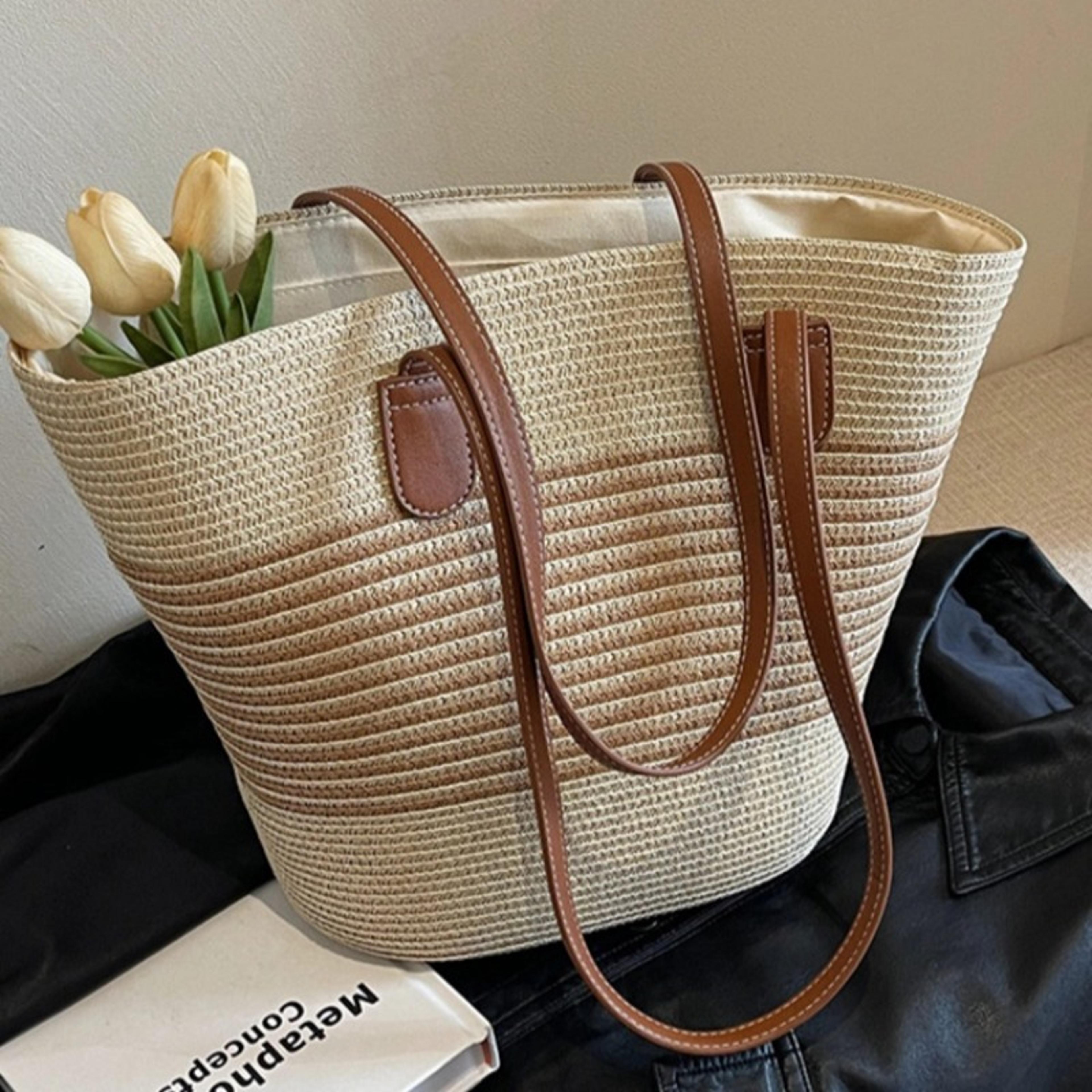 large capacity straw beach bag for women summer vacation shoulder tote