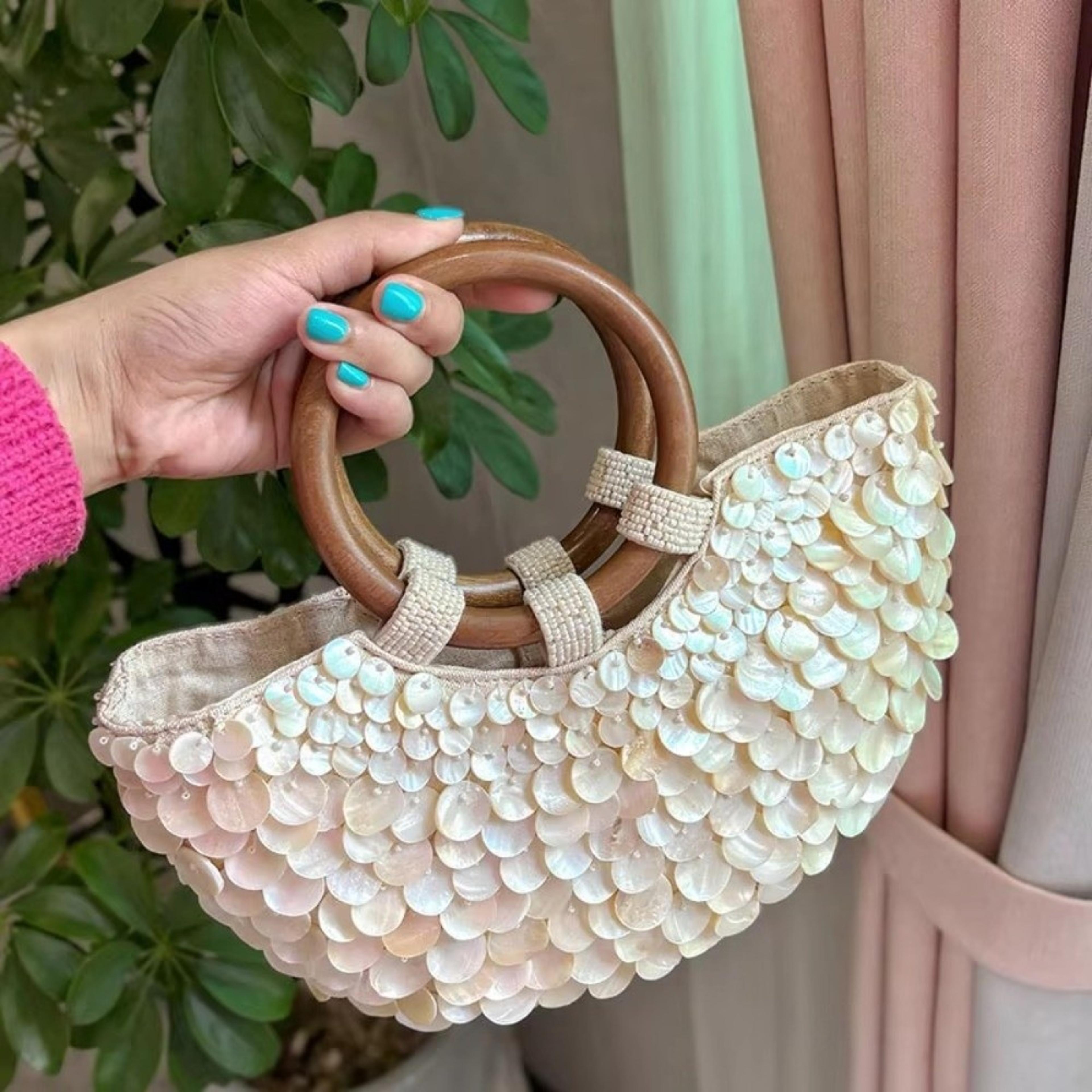 mermaid pearl shell beaded purse handmade fairy crossbody bag