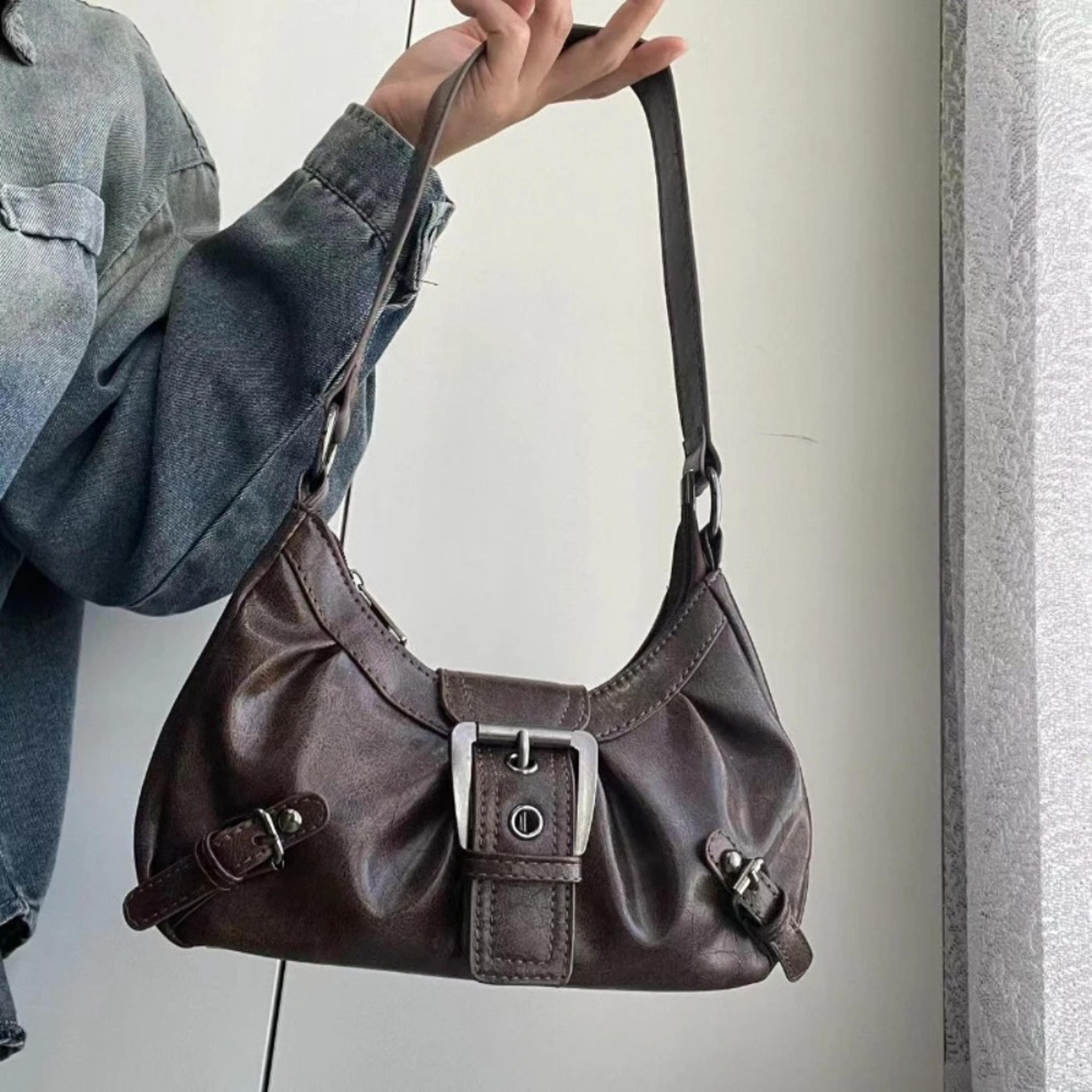 vintage leather shoulder bag retro maillard style armpit purse