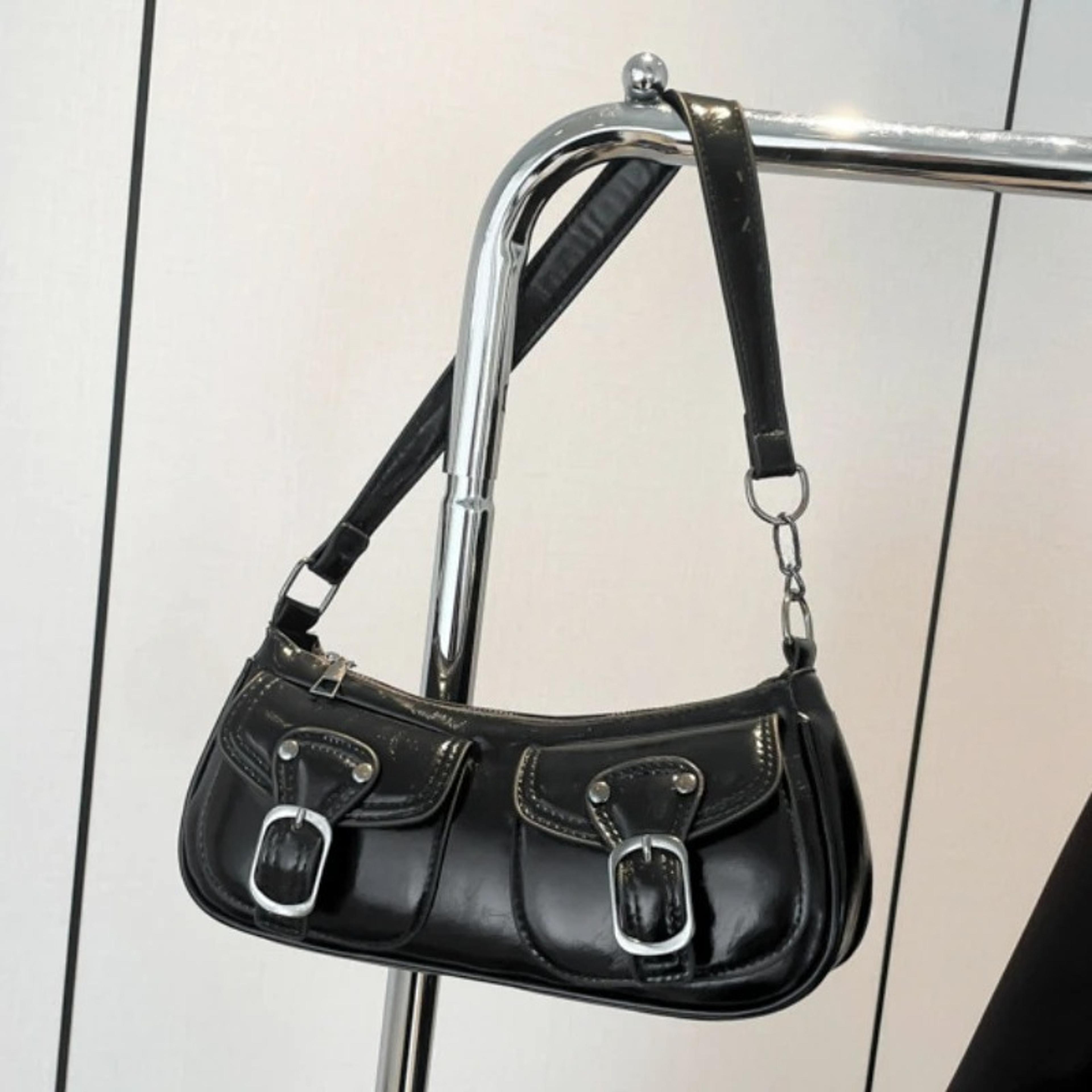 vintage underarm bag | faux leather clutch & small double pocket shoulder bag for women