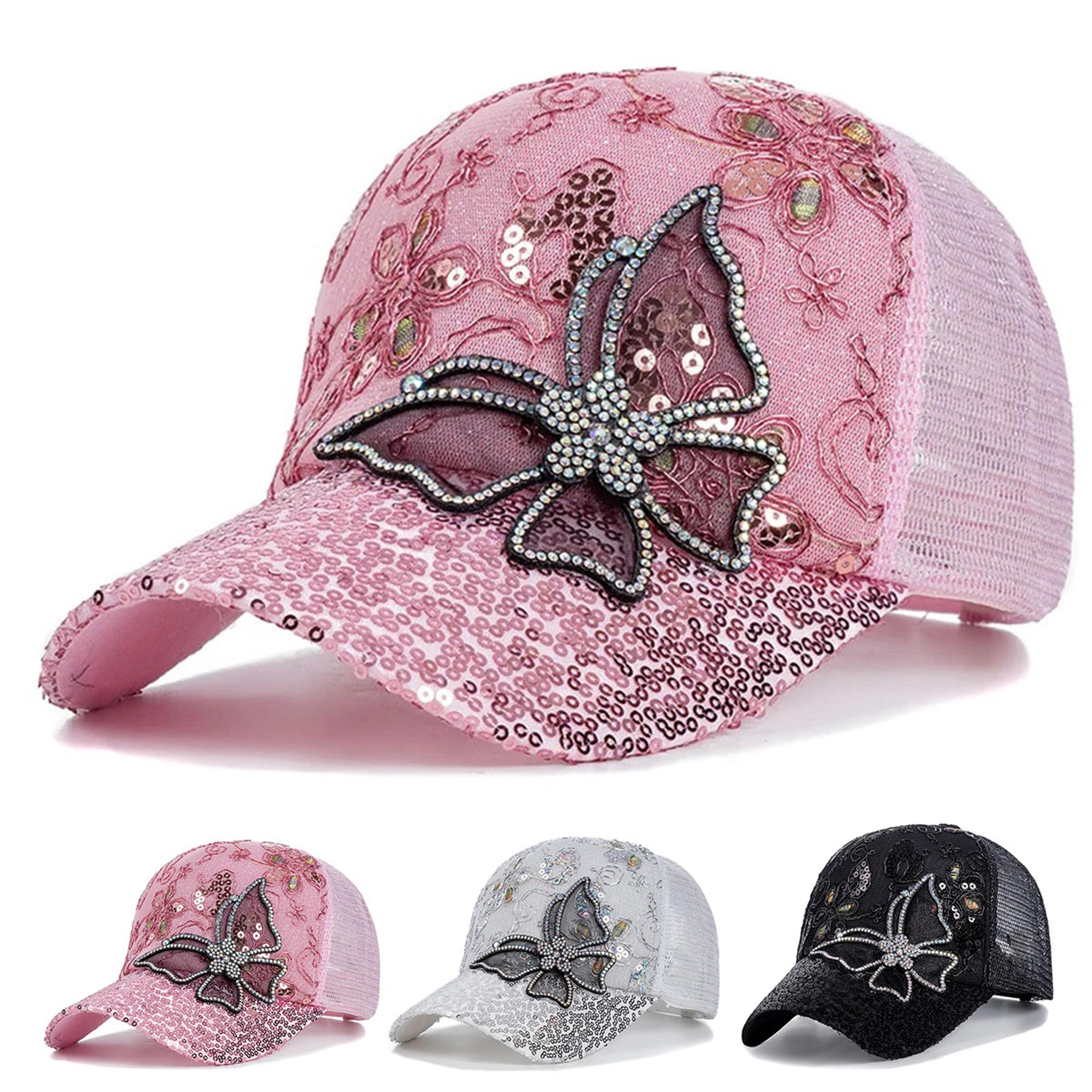 butterfly embroidery glitter baseball cap - women's lace trucker hat for summer