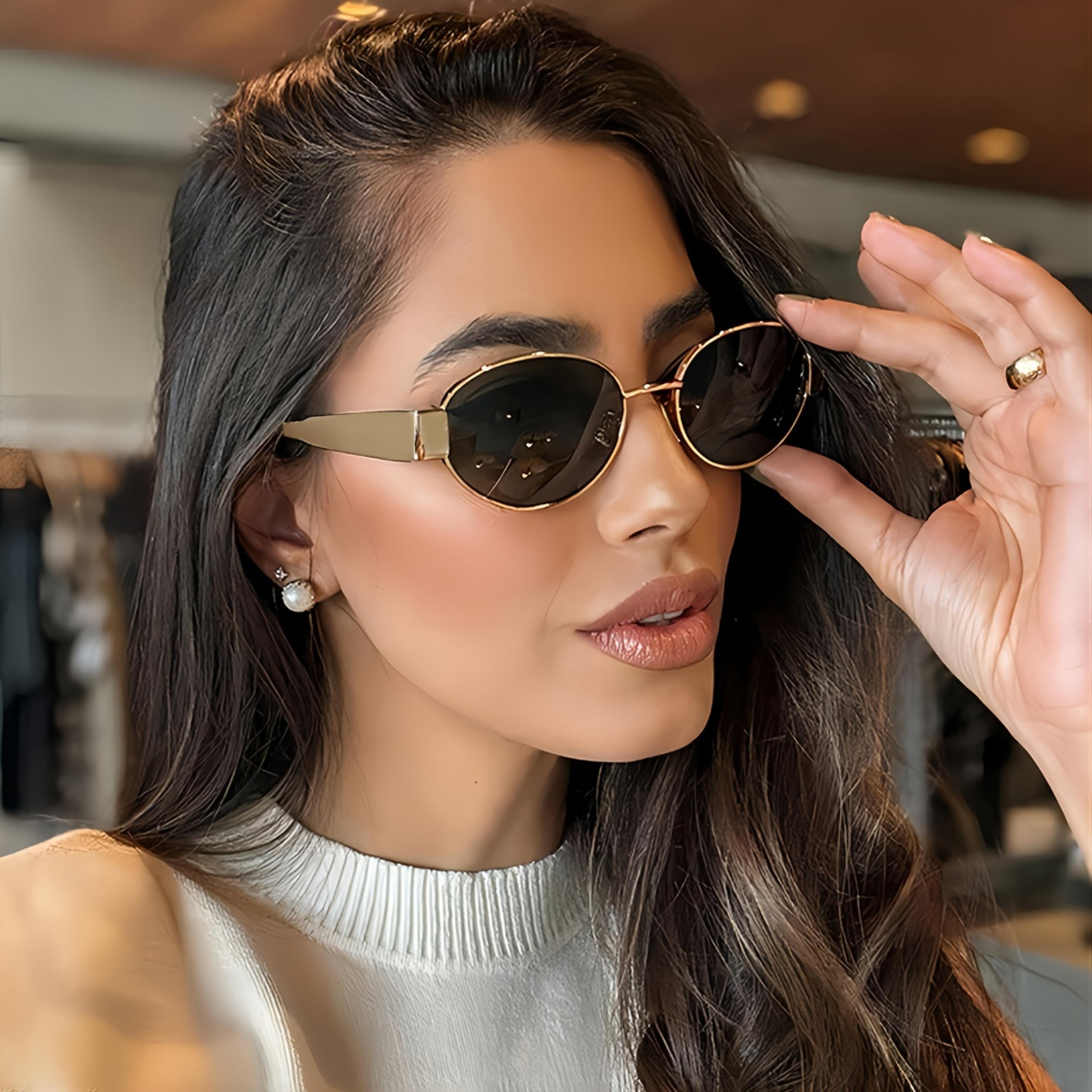 classic oval sunglasses with trendy metal frame - vintage uv400 protection shades