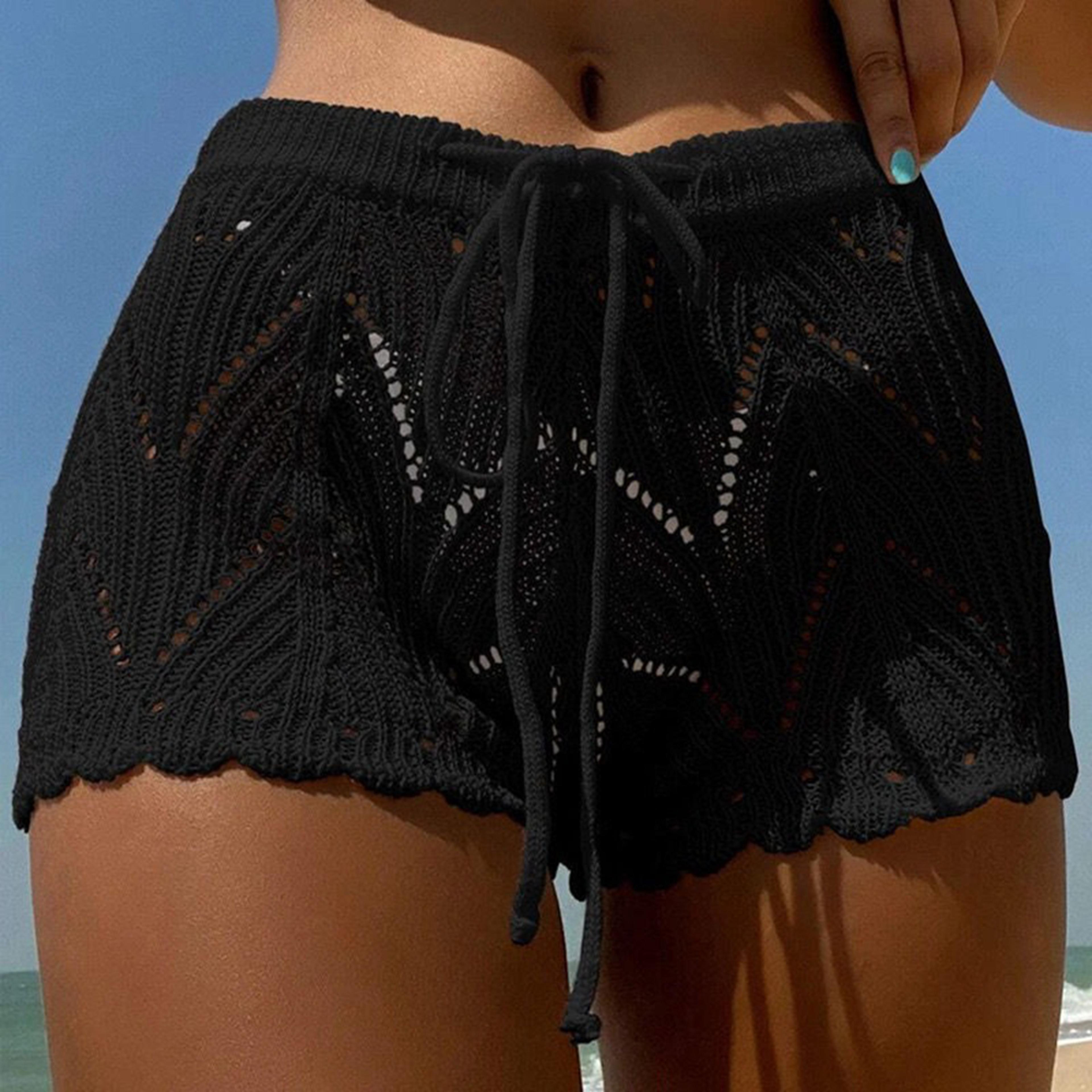 boho crochet lace beach shorts - breathable knit bikini swim cover up