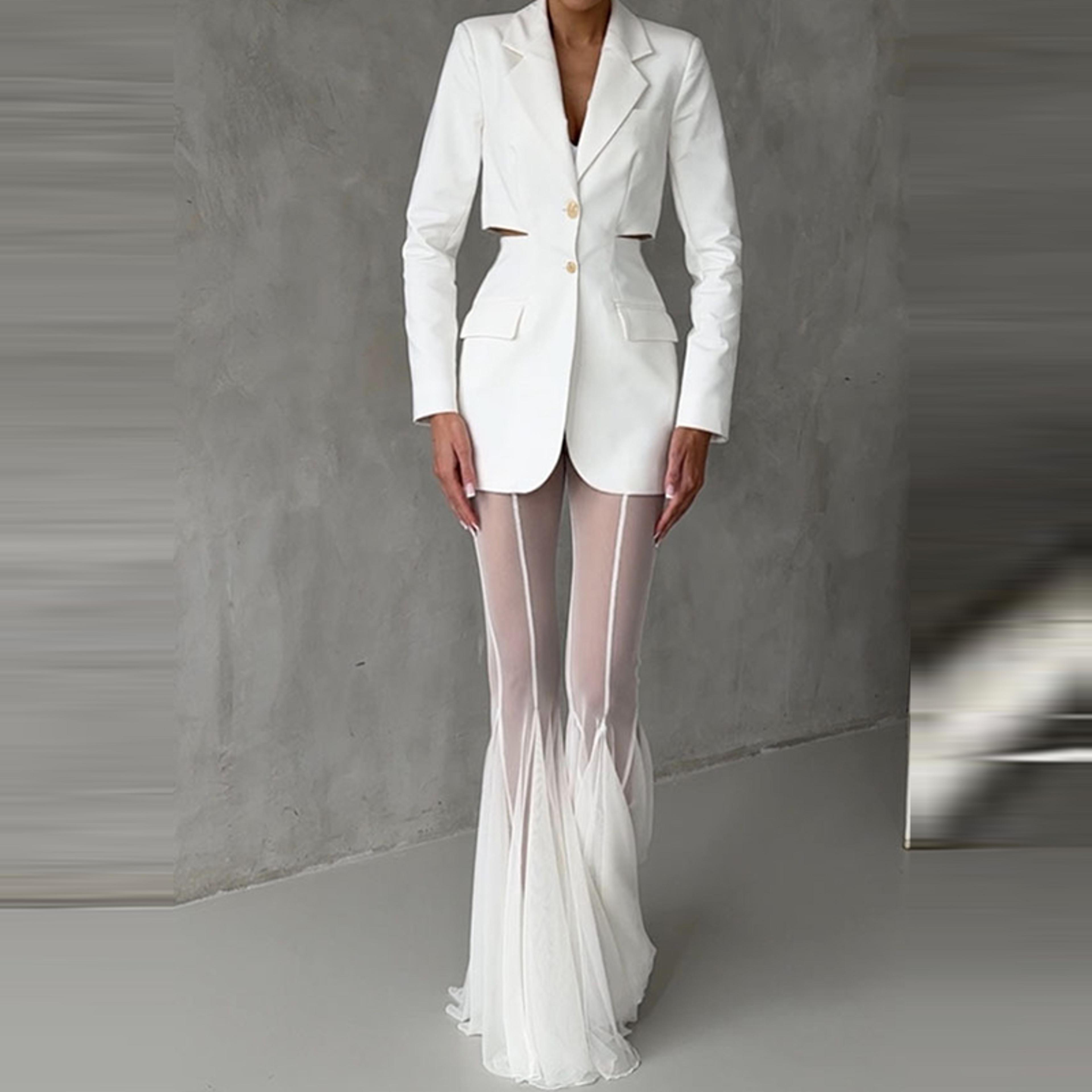 aura high waist mesh flare pants – elegant sheer wide leg trousers for chic summer styling