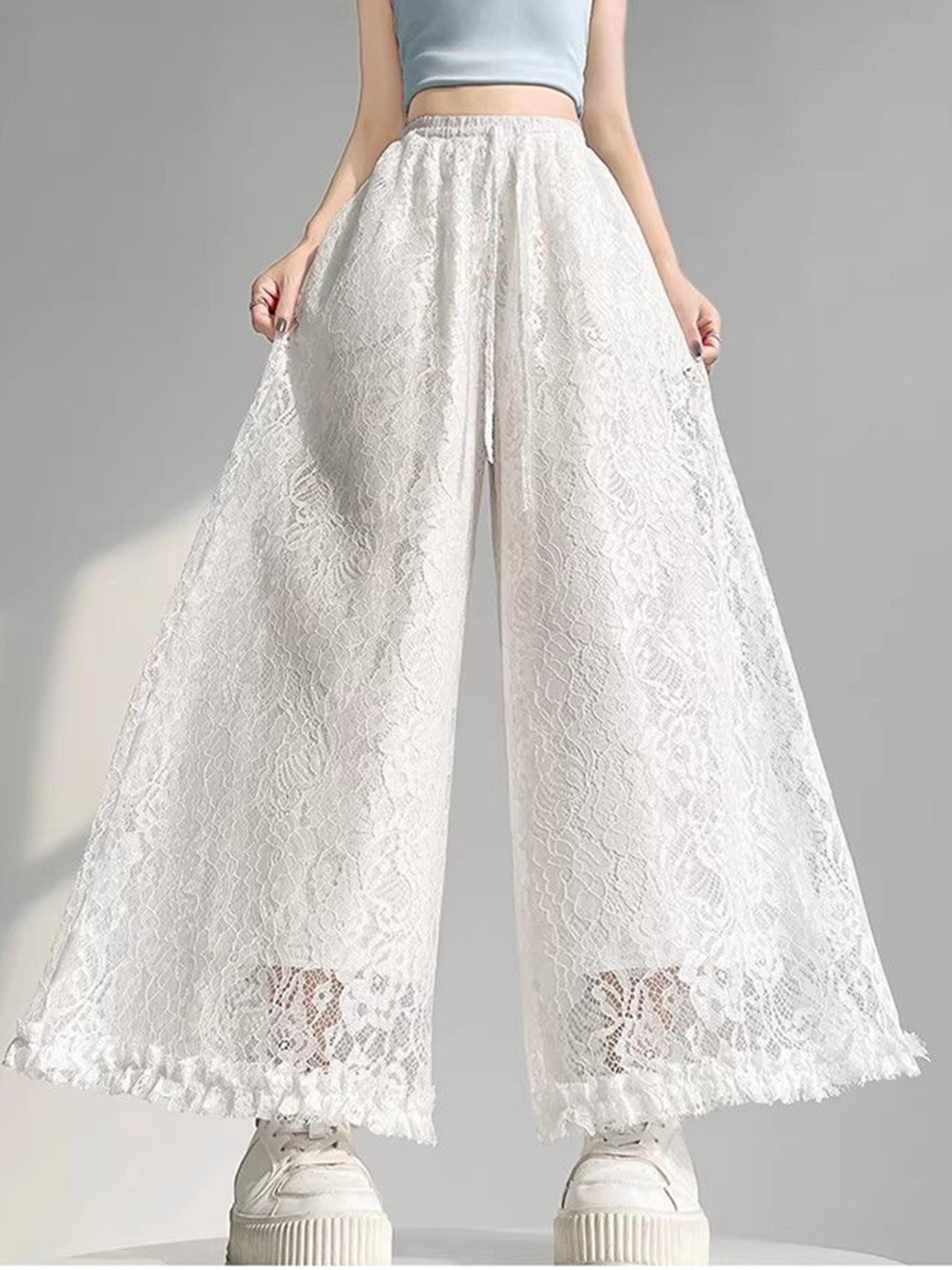aura white lace wide leg pants - high waisted summer trousers