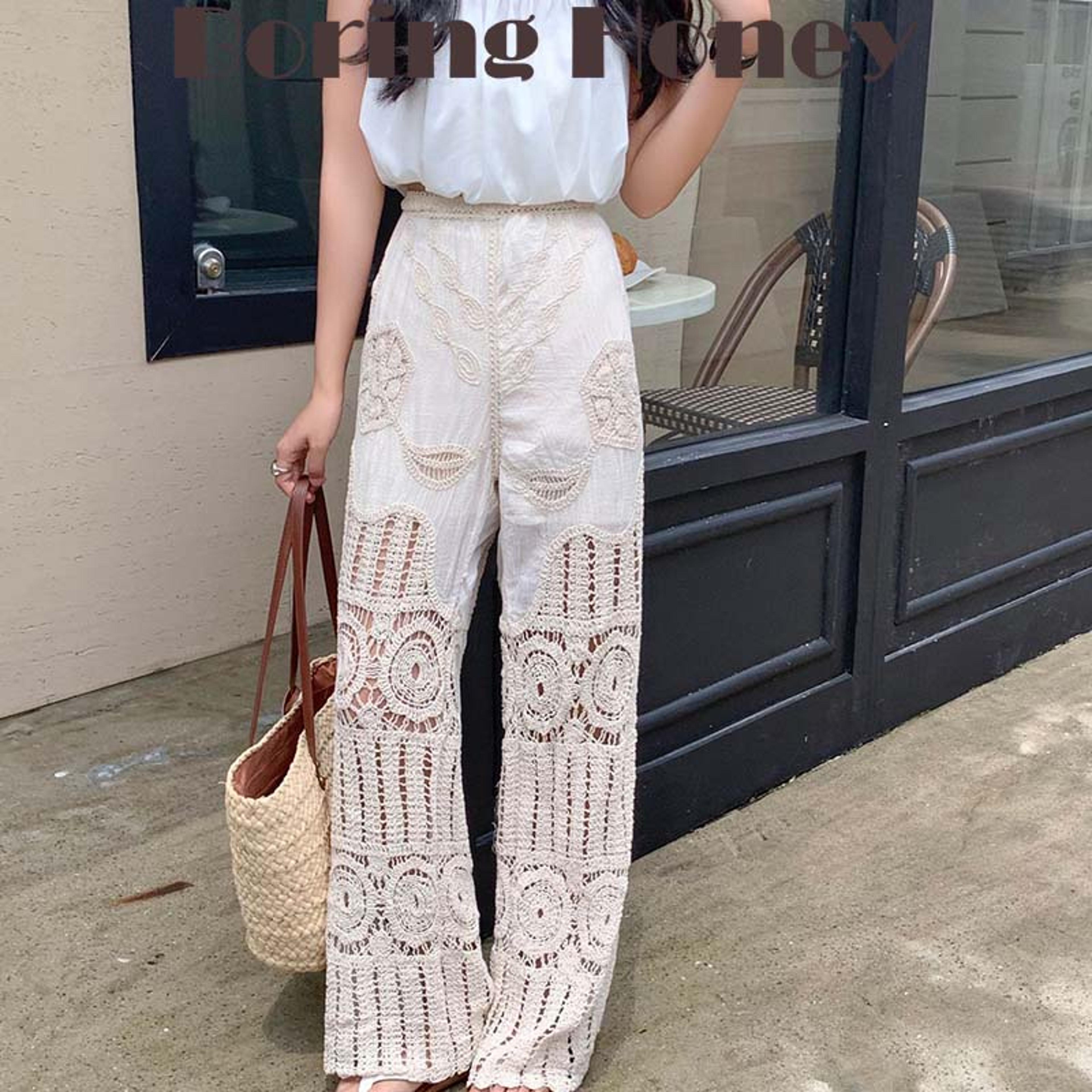 boring honey high waisted wide leg pants chic crochet beach pants