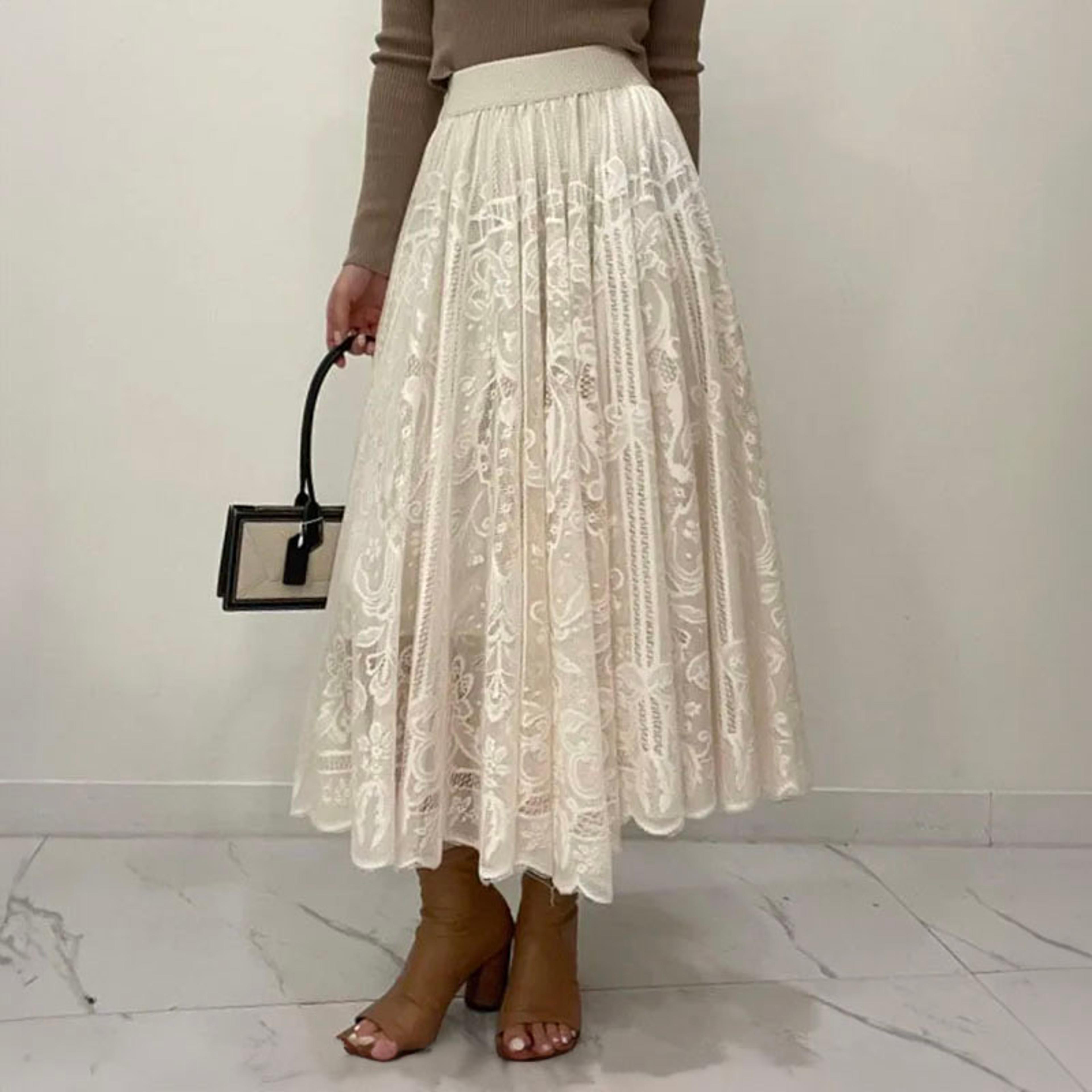 ethereal flowy a-line mesh skirt - elegant sheer lace skirt for women