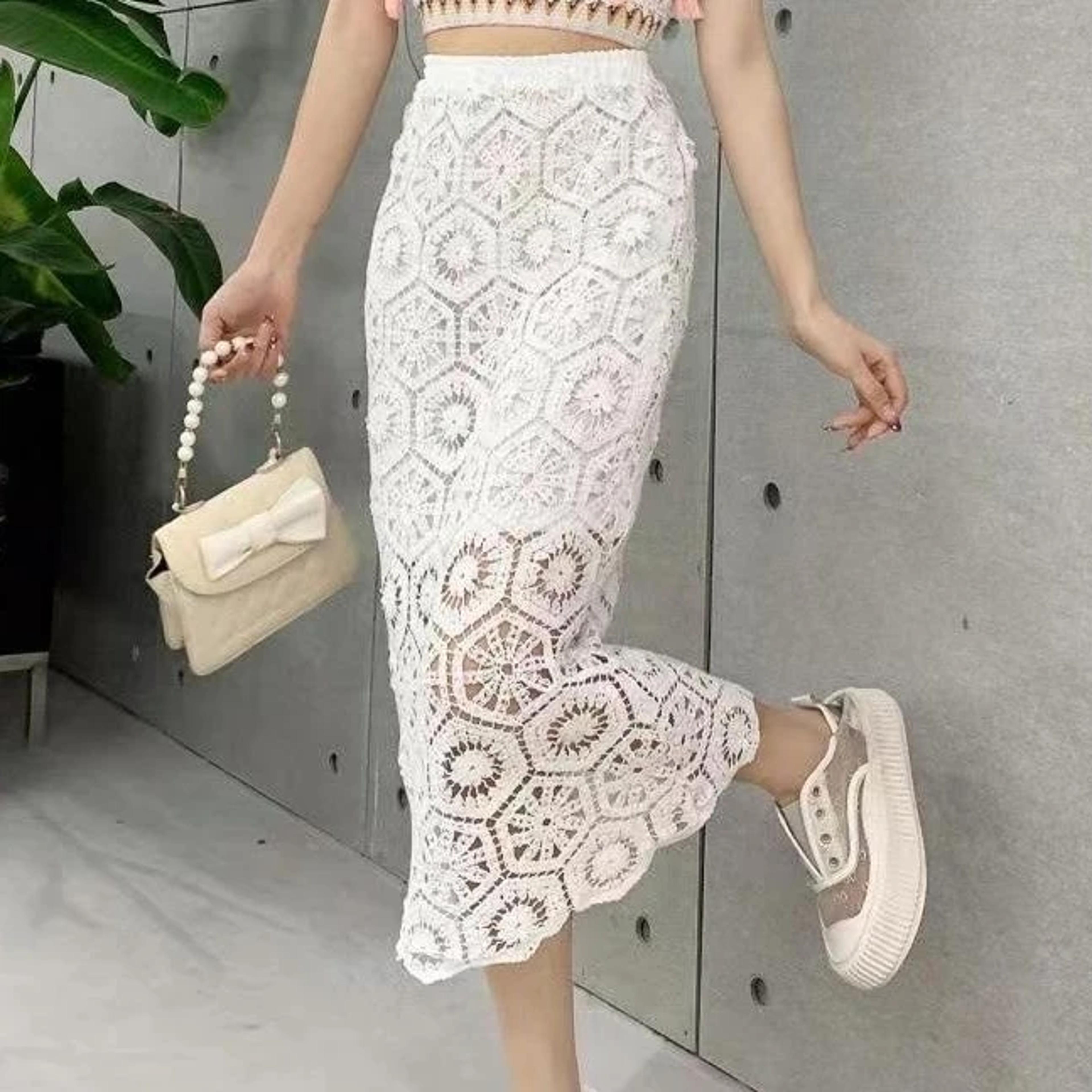 boho crochet beach skirt hollow out floral knit summer cover up