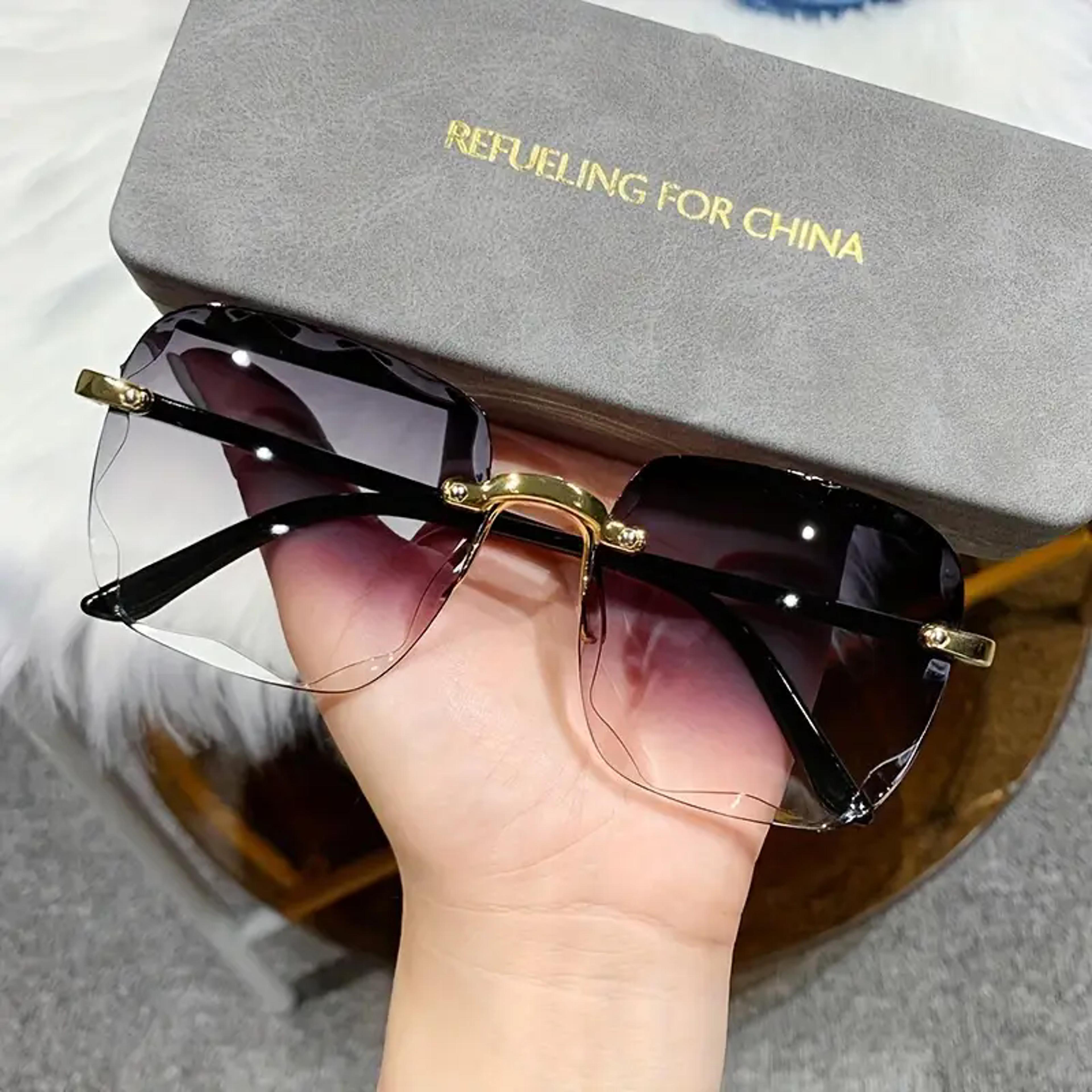 luxury square rimless sunglasses for women and men