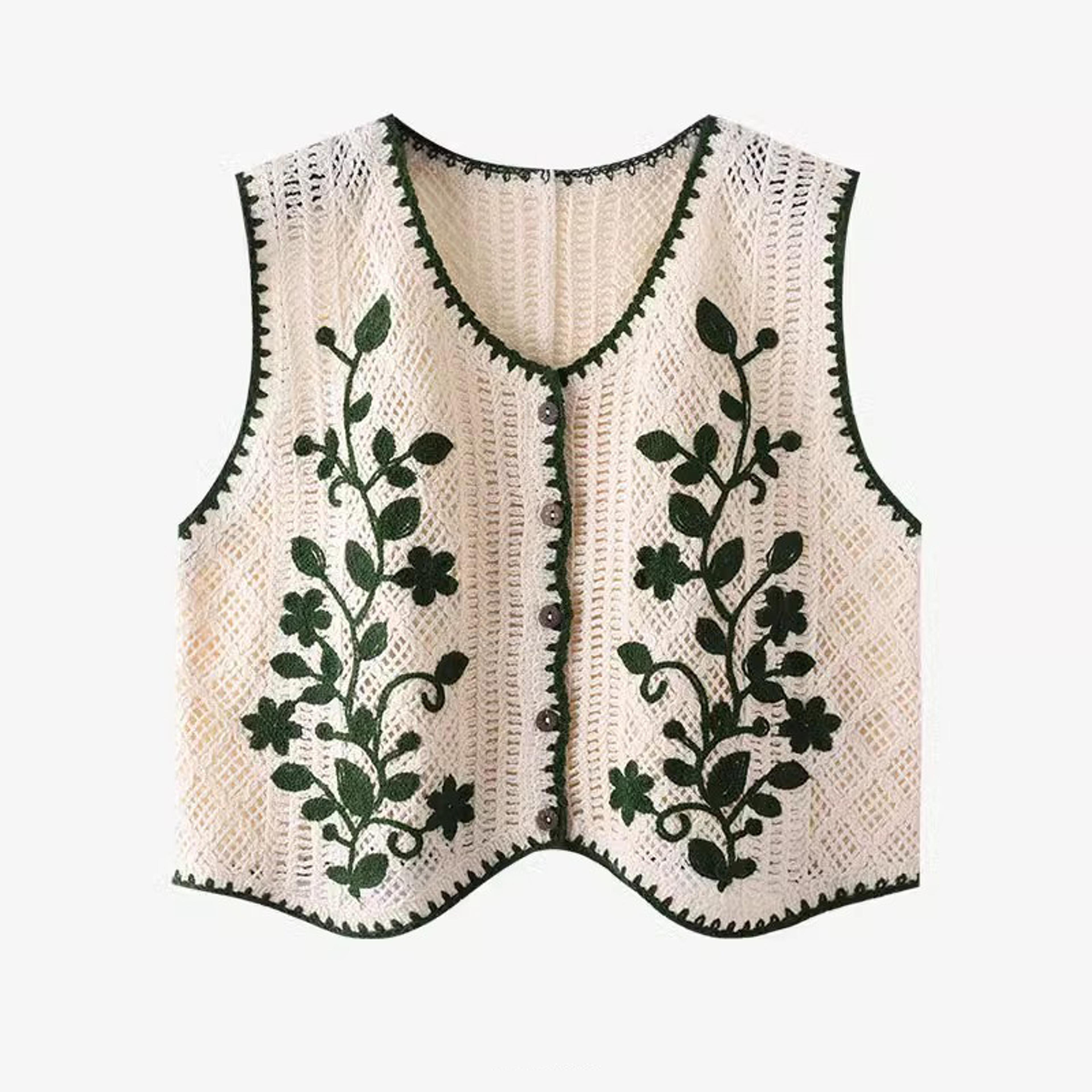vintage floral crochet vest cardigan - sleeveless cottagecore knit waistcoat