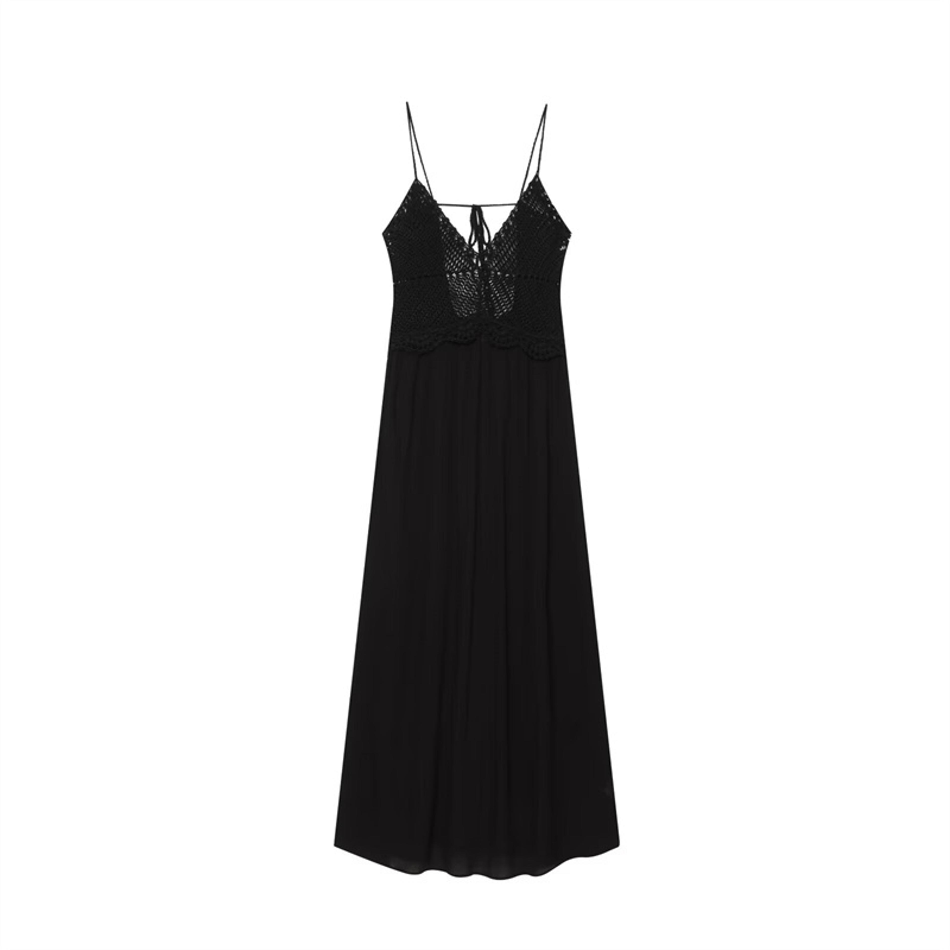 black crochet patchwork summer maxi dress elegant v neck vacation long dress