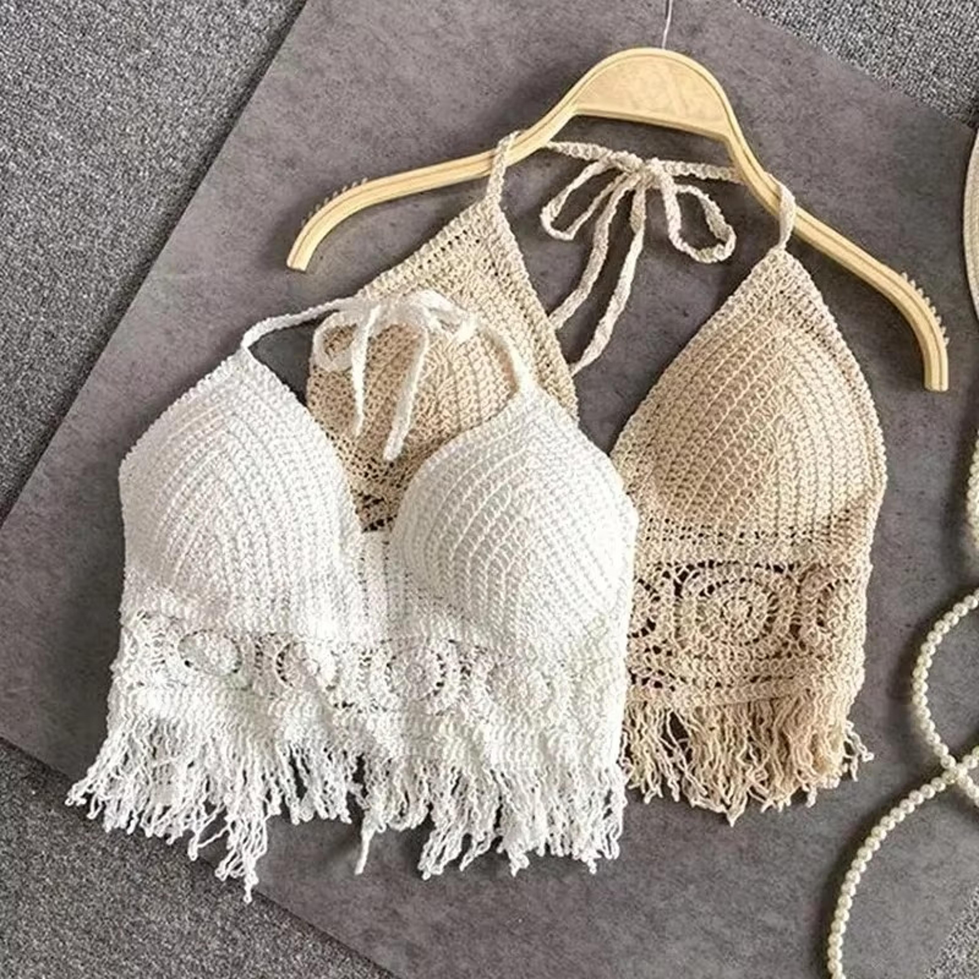boho crochet halter crop top – fringe backless beach camisole