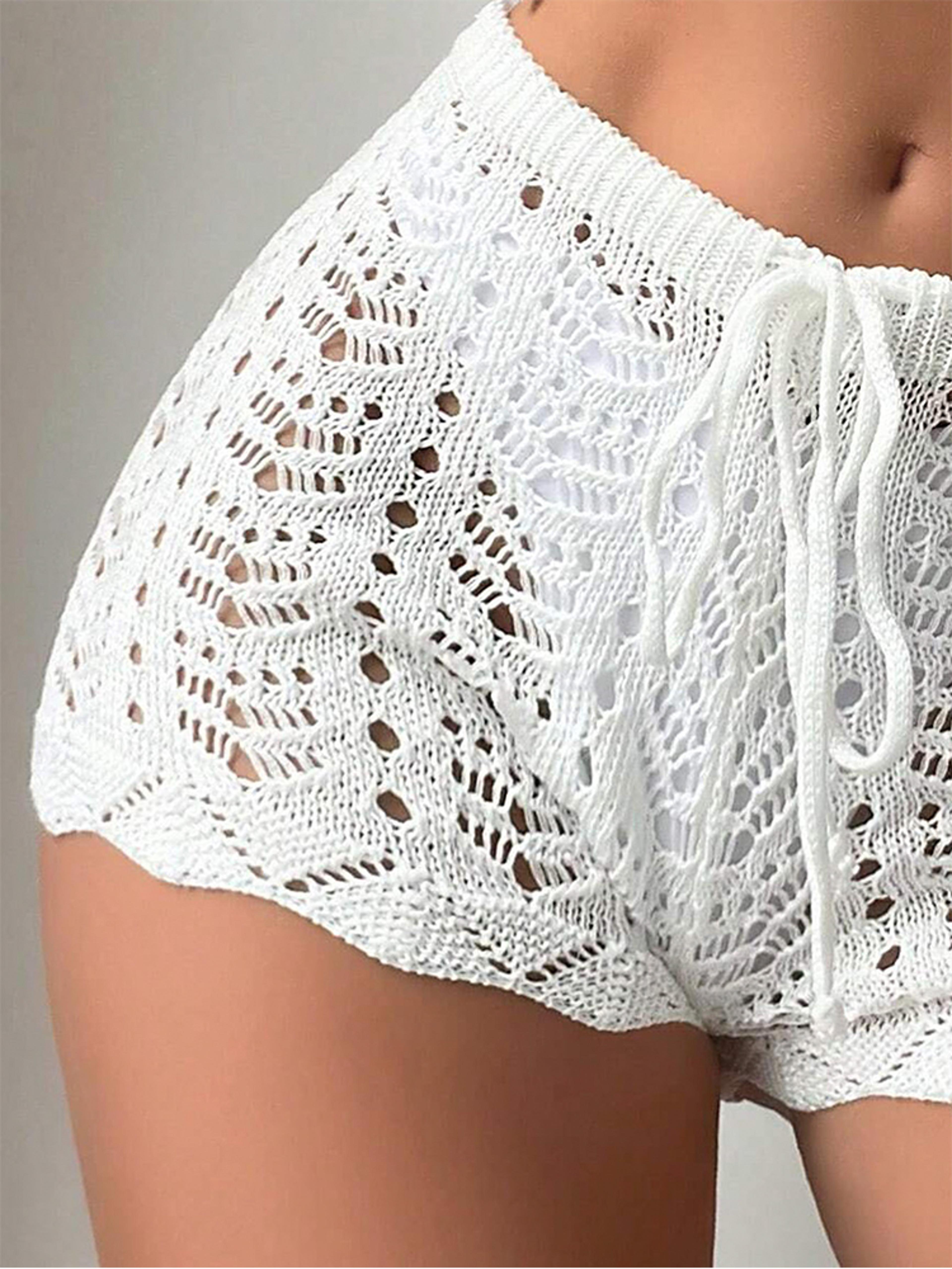 seaside serenity crochet knit summer beach shorts