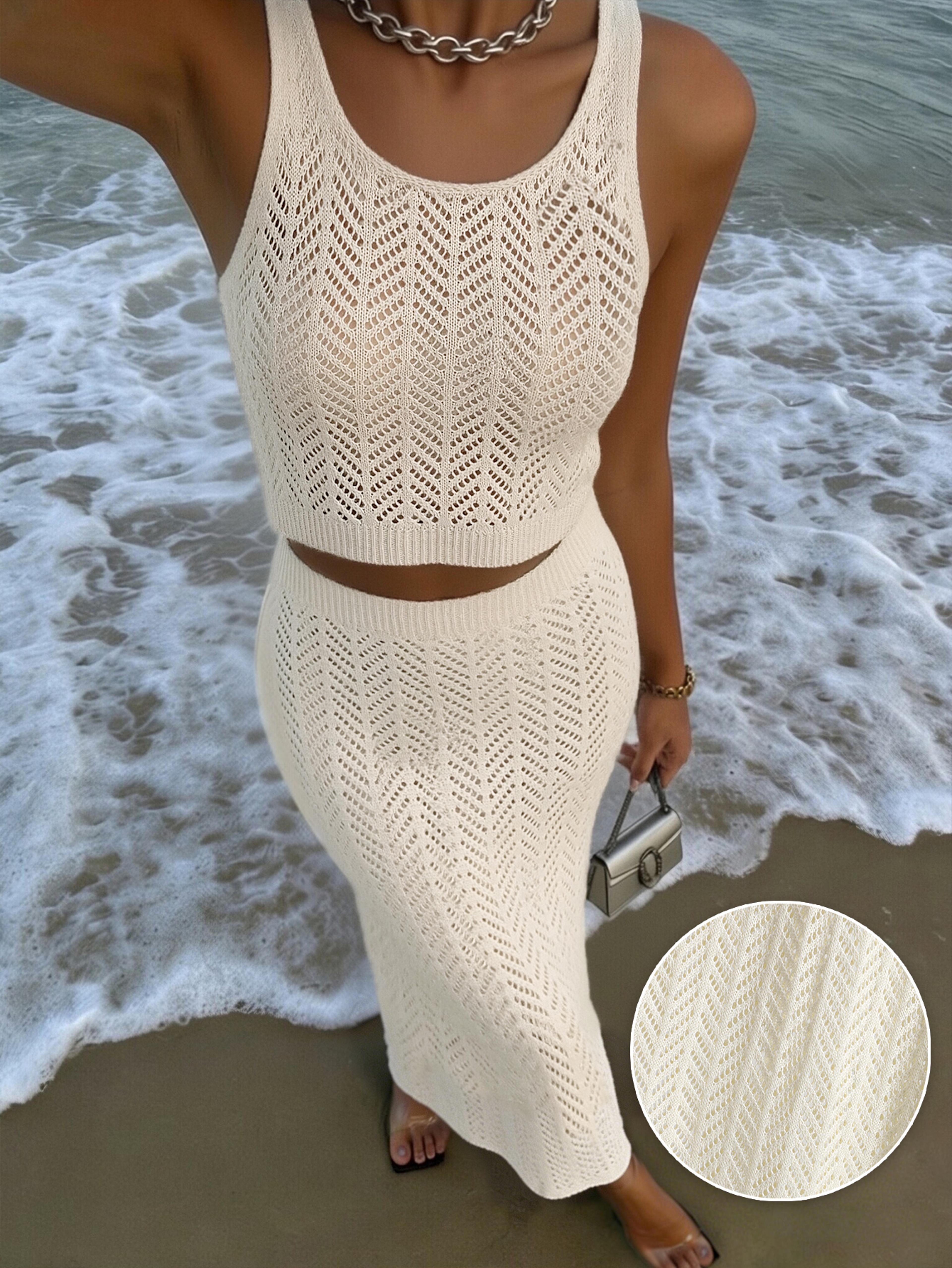 isla crochet knit two-piece midi skirt set