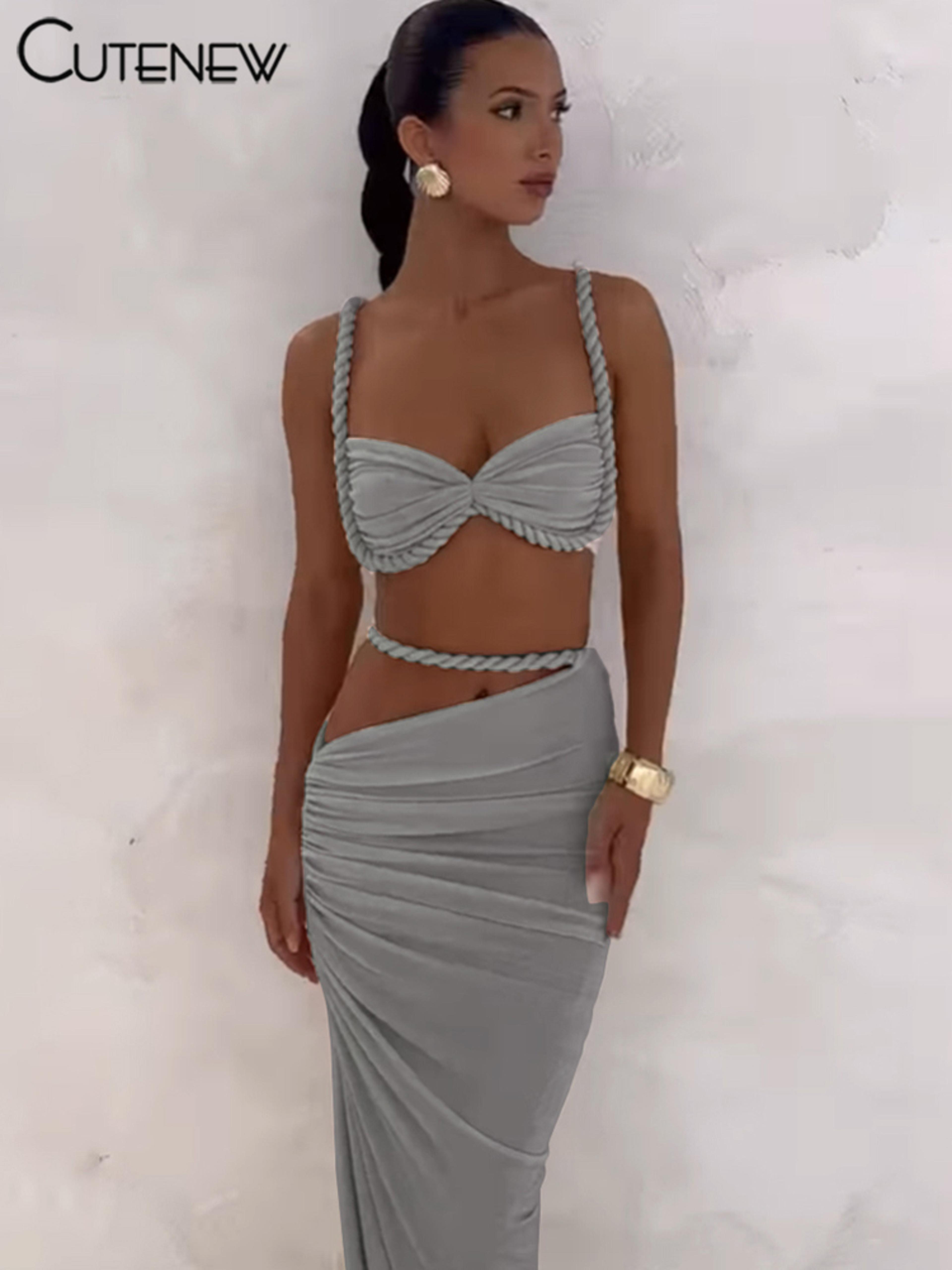 cutenew women two piece maxi skirt set sexy vacation outfits high waisted matching summer sets