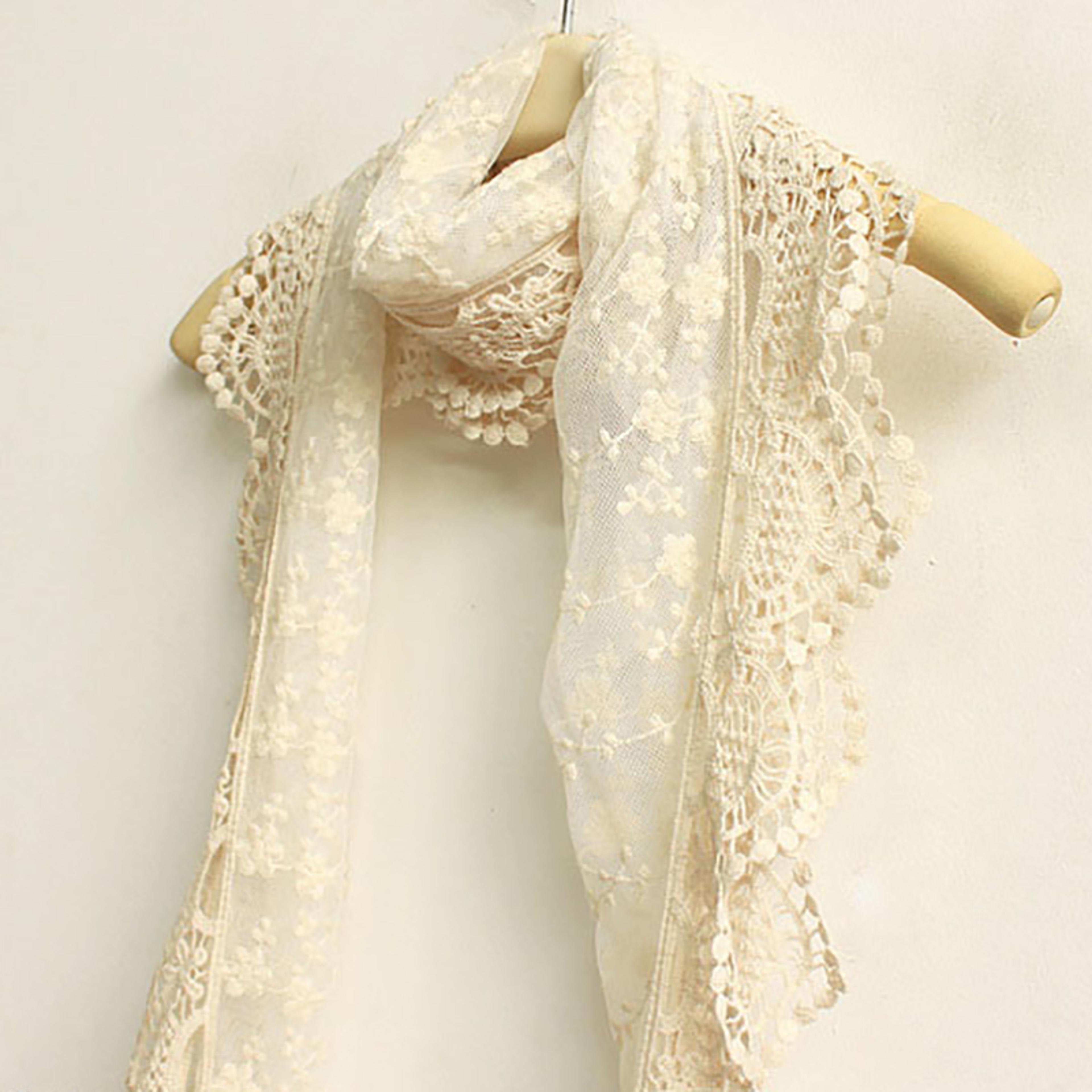 elegant floral embroidery lace scarf - vintage mesh bridal shawl for women