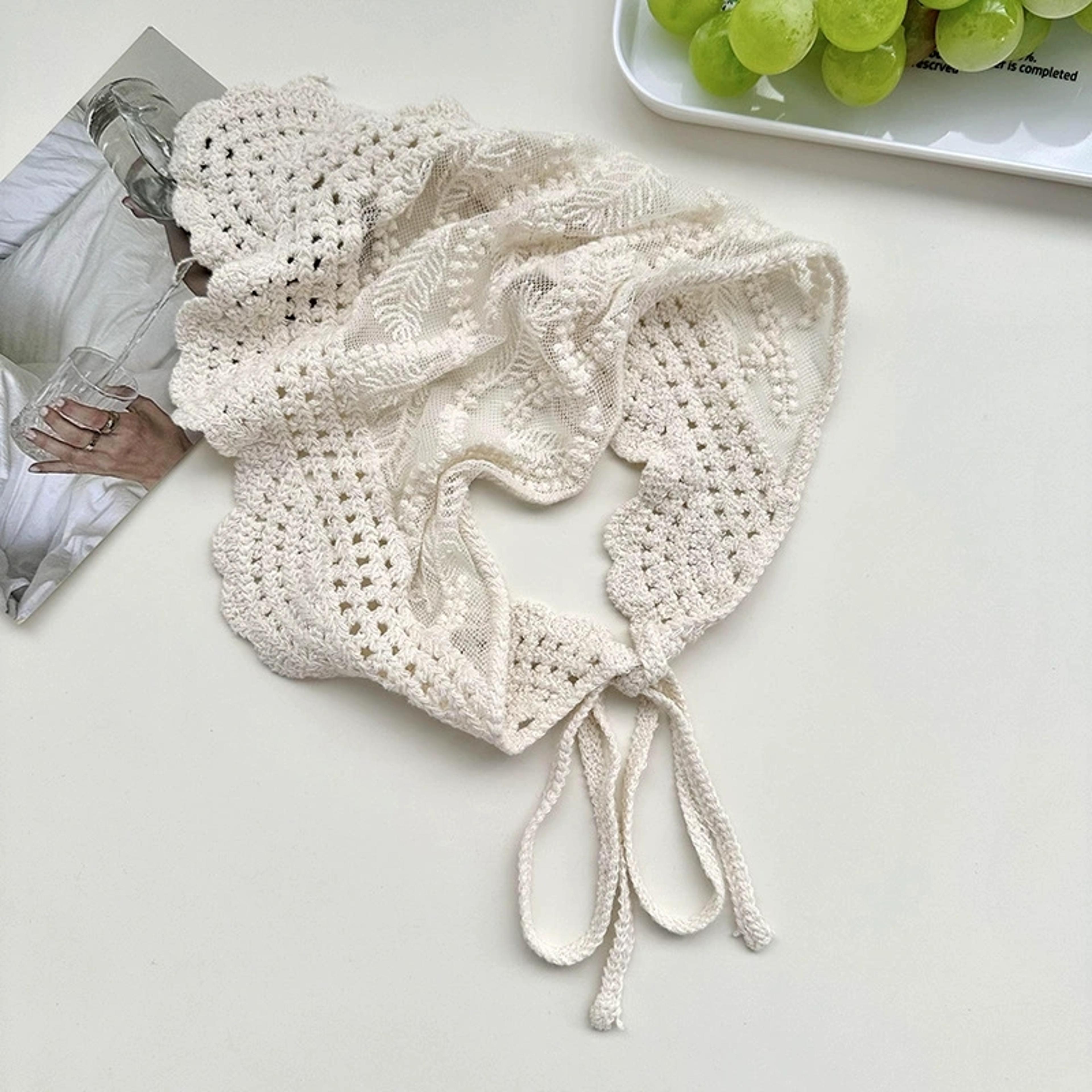 handmade crochet triangle hair scarf knitted cottagecore head wrap