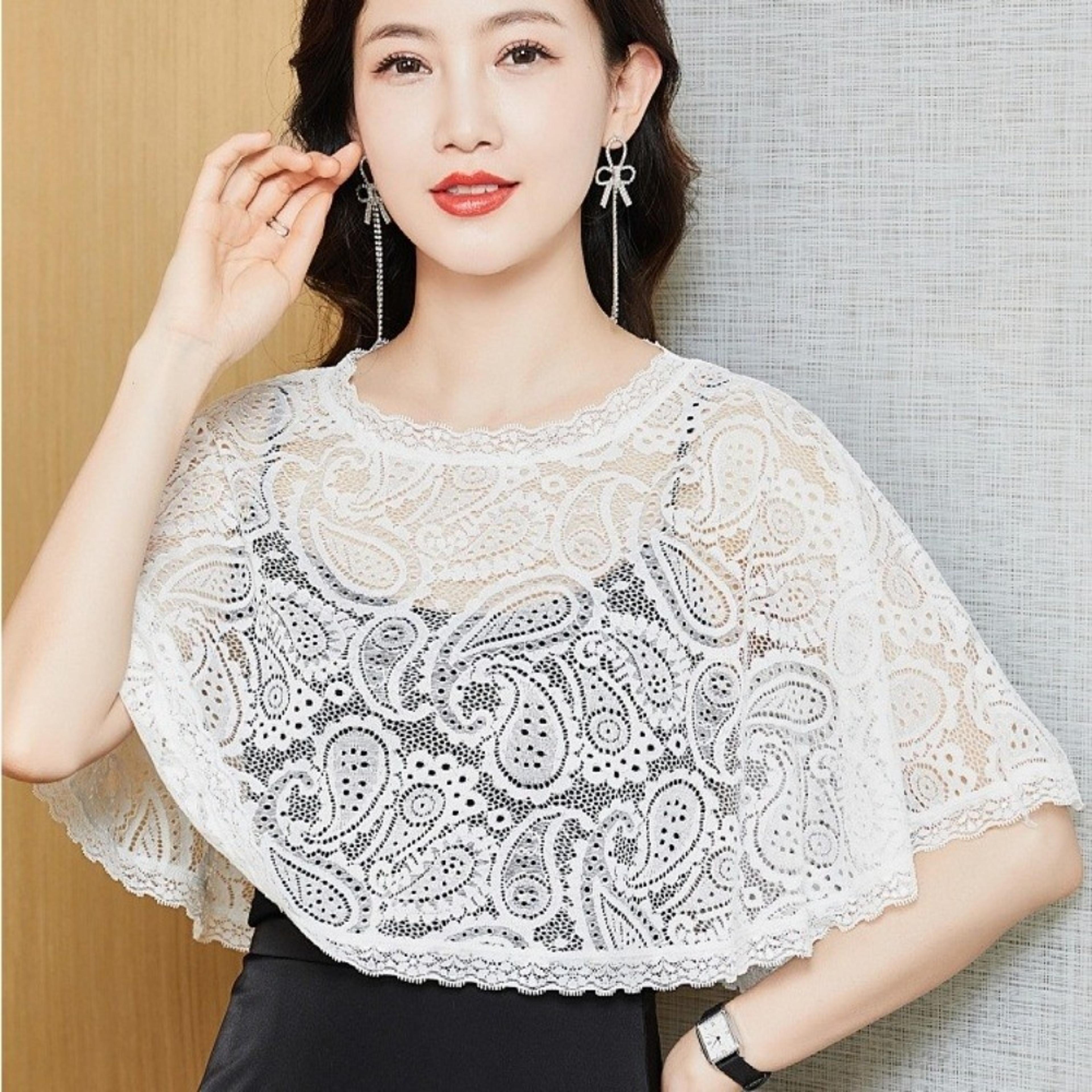 elegant floral lace shawl breathable crochet flower poncho & bridal cape wrap