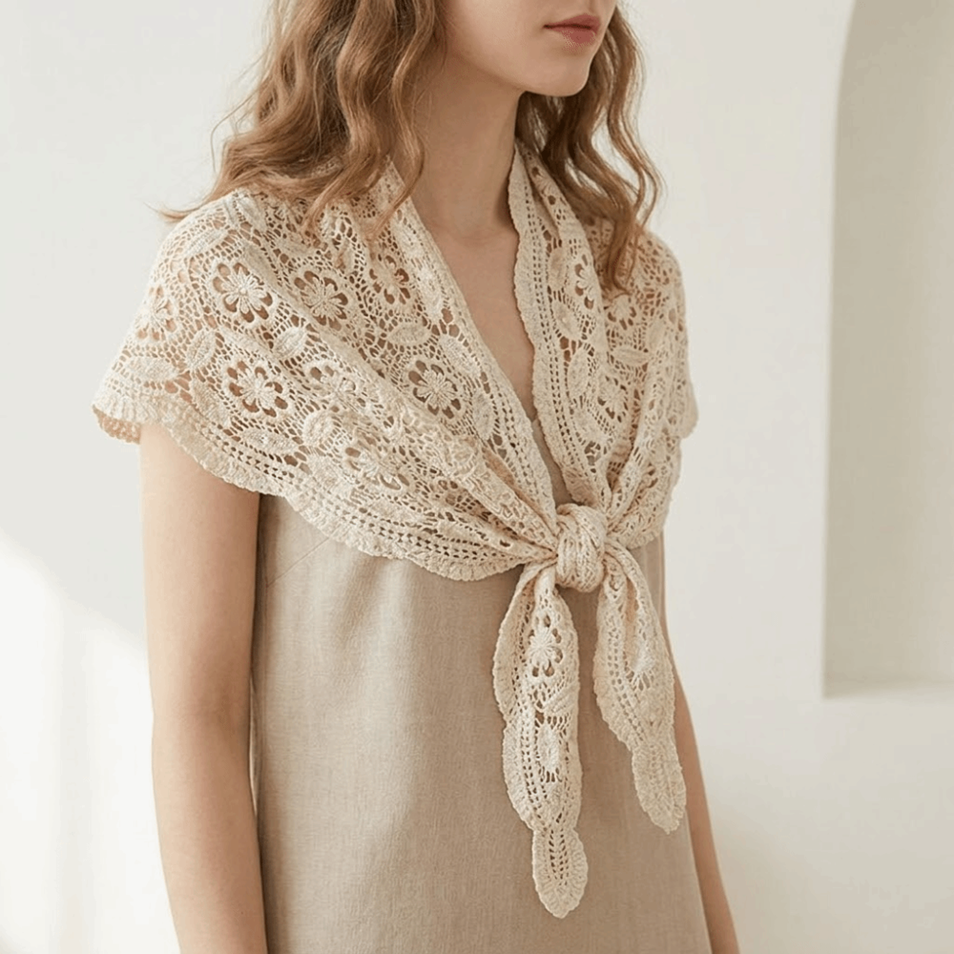 aura lace crochet flower triangle scarf fake collar elegant hollow out knit shawl cloak for women