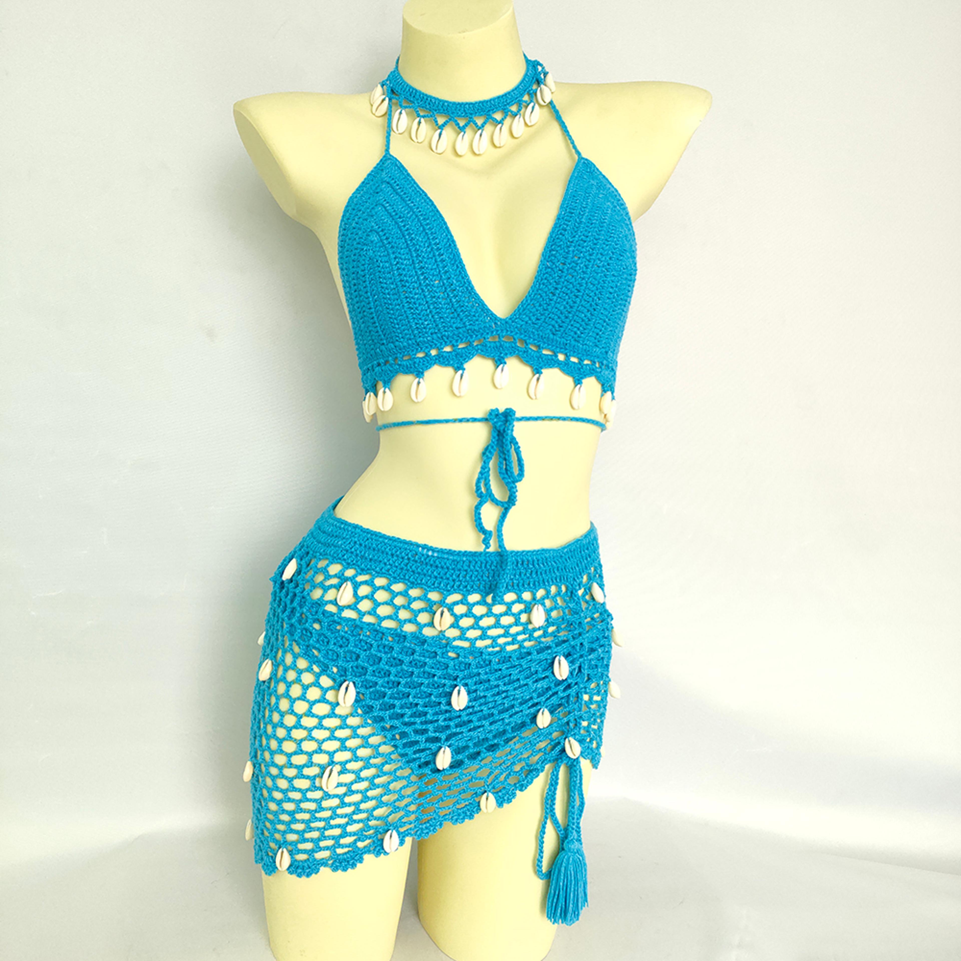 boho crochet swim cover up skirt – high waisted hollow out mesh beach skirt
