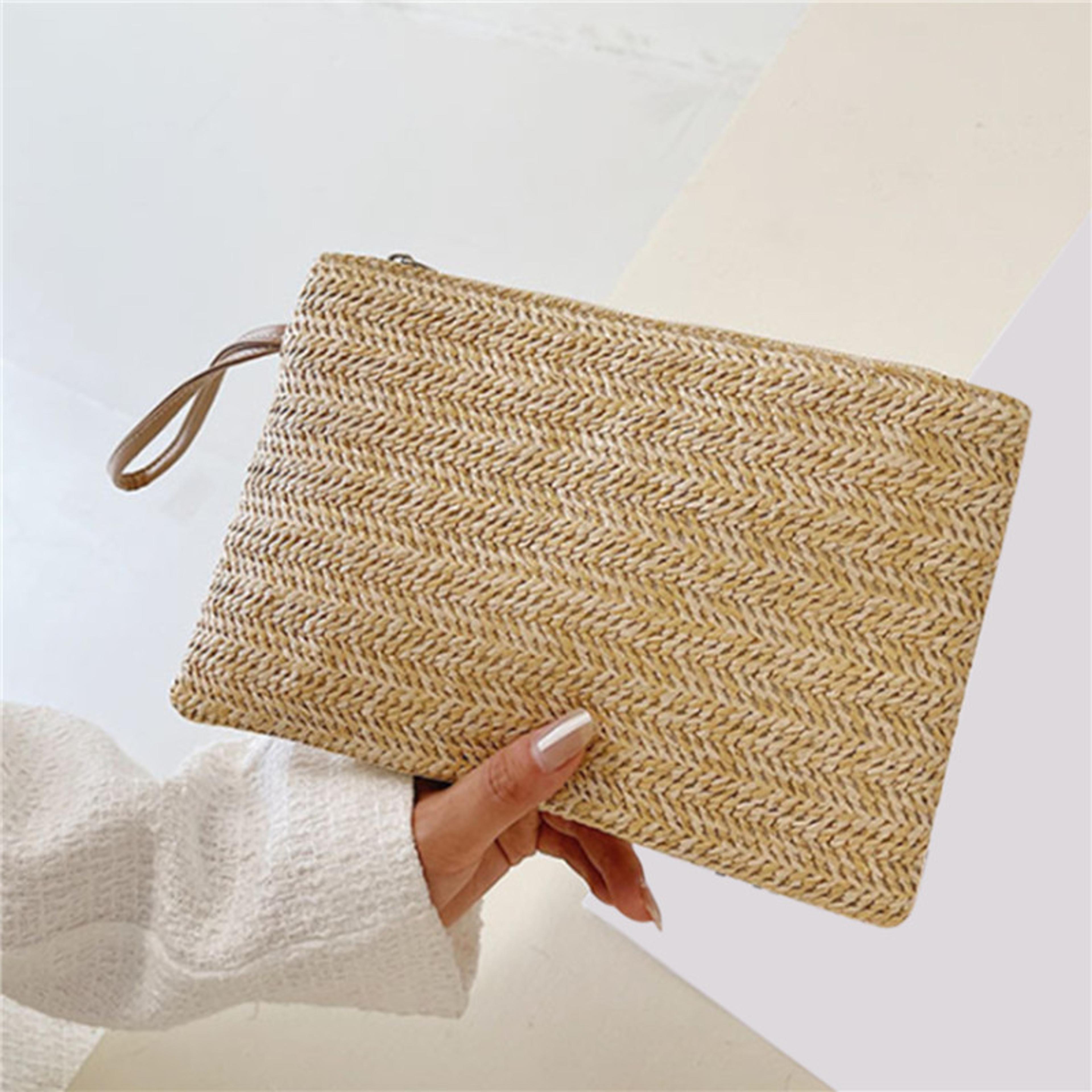 summer woven straw wristlet clutch chic handmade beach wallet & travel phone purse